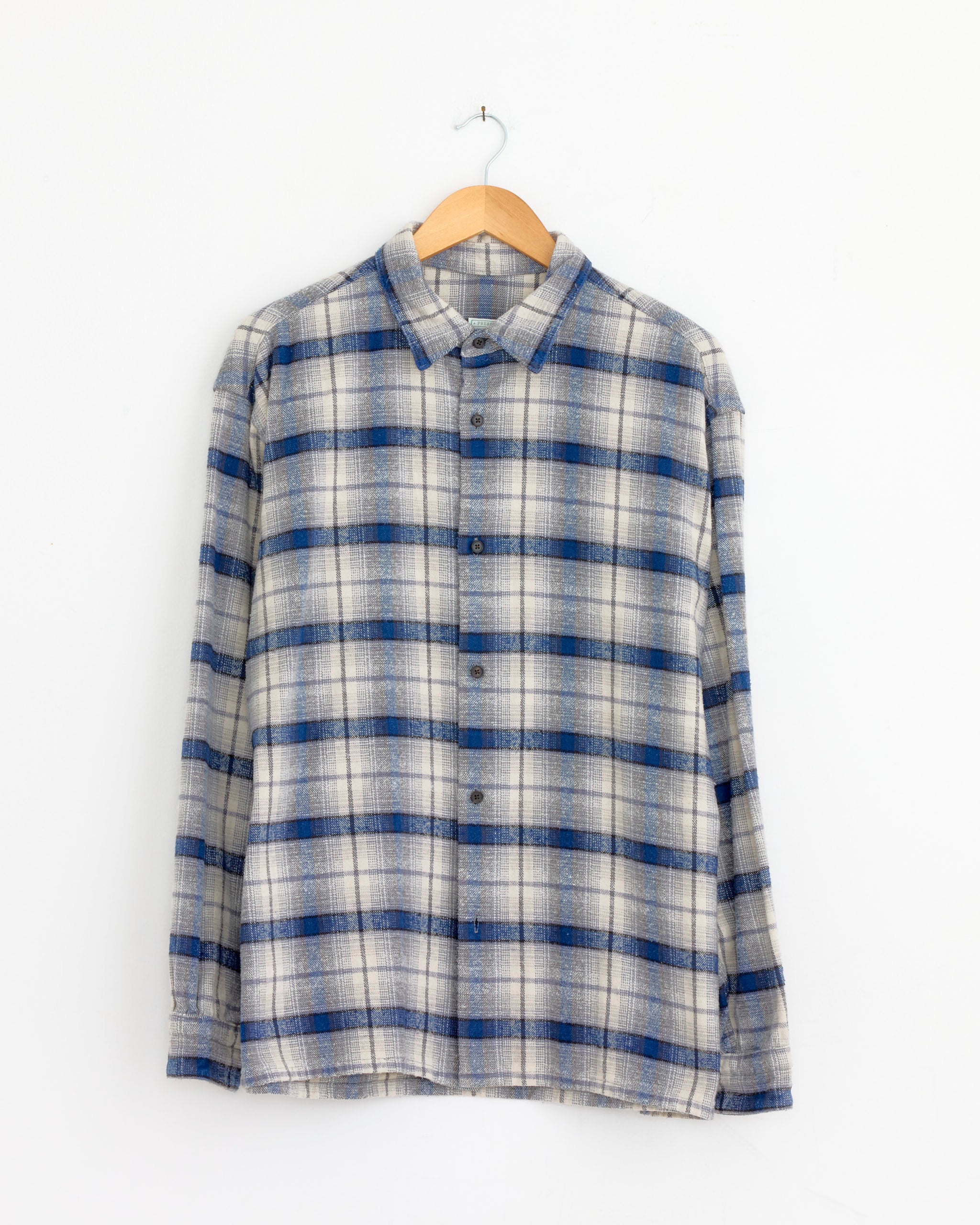 Vintage Cotton Silk Nep Twill Check Shirt in Navy