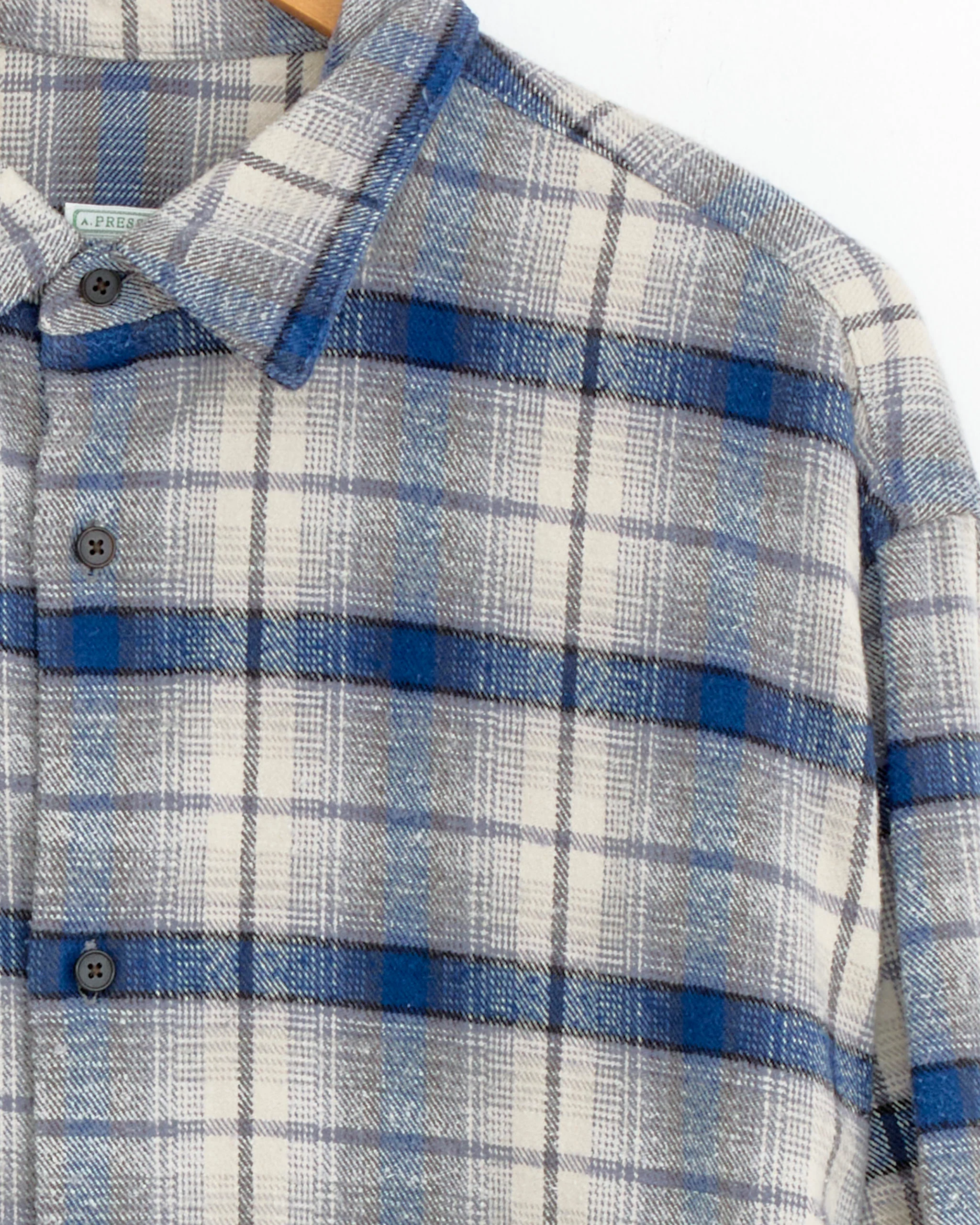 Vintage Cotton Silk Nep Twill Check Shirt in Navy - Image 3