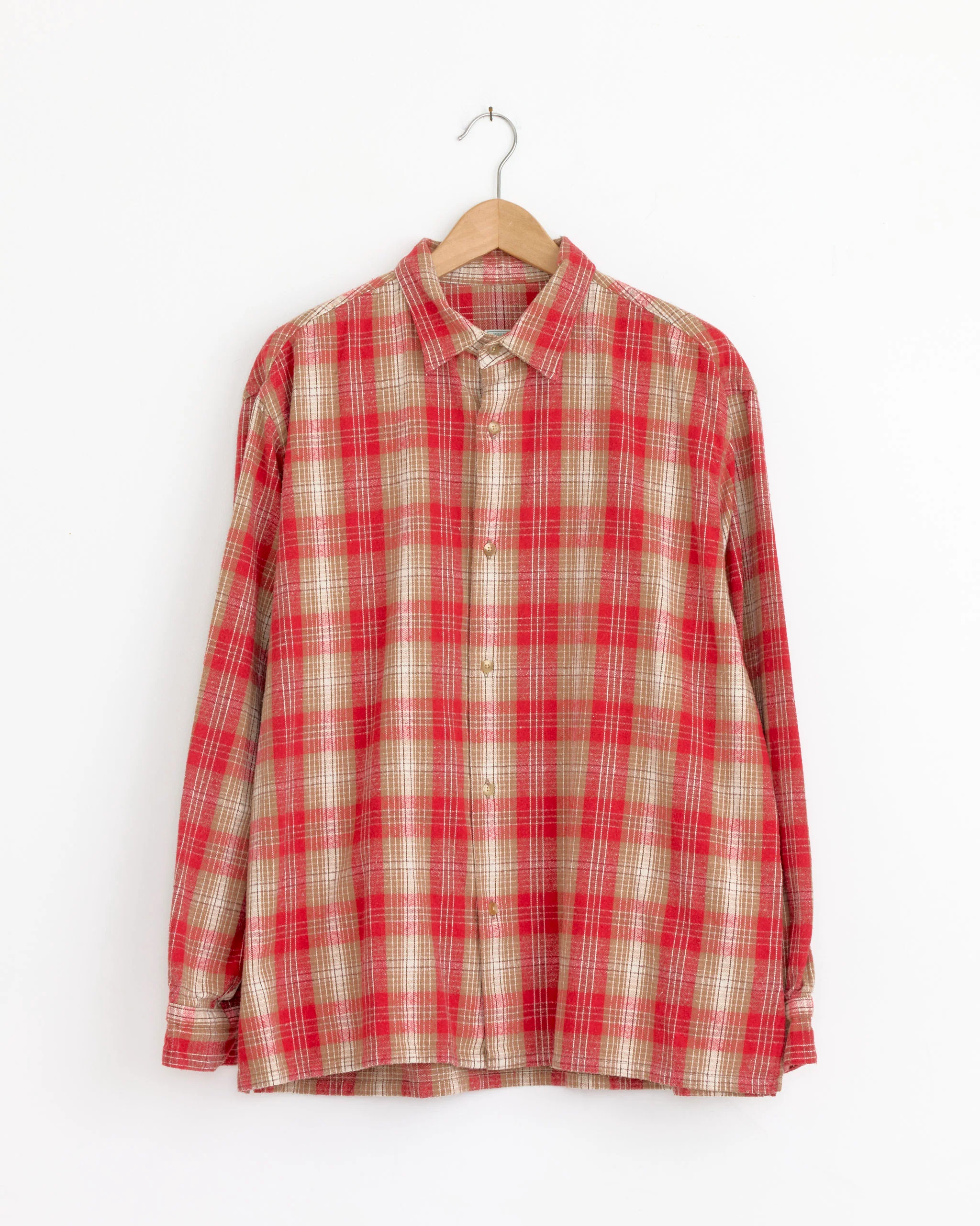 Vintage Cotton Silk Nep Twill Check Shirt in Red