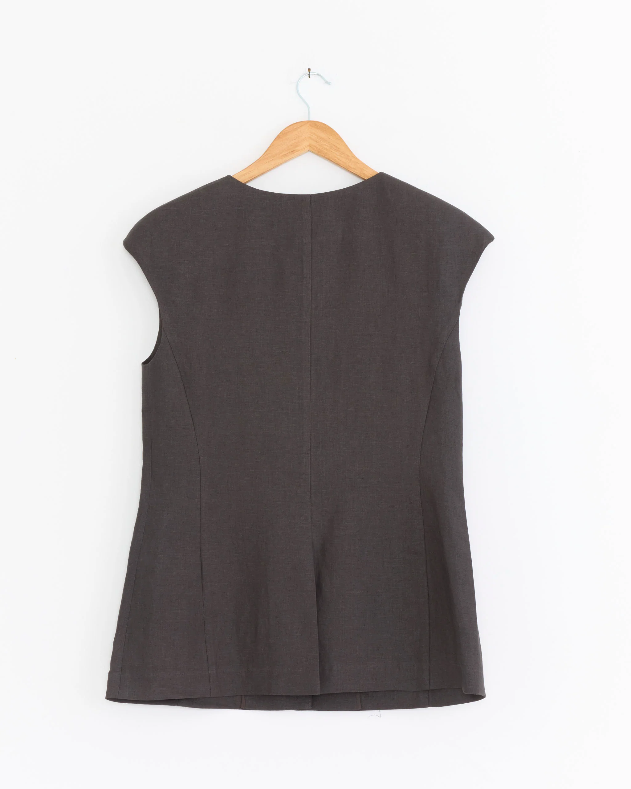 Linen Curved Vest in Khaki Grey - Image 3