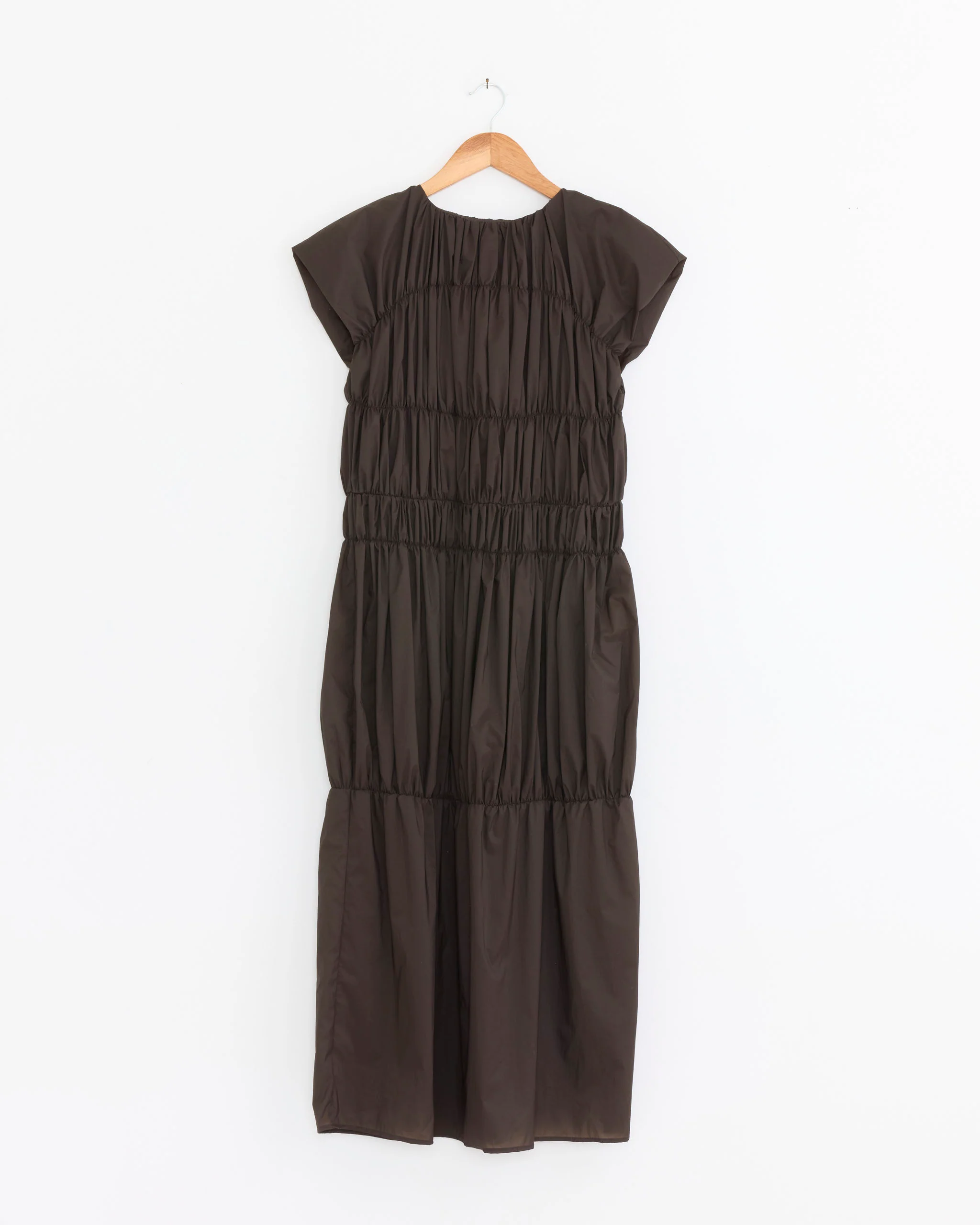 Nylon Shirring Dress in Brown