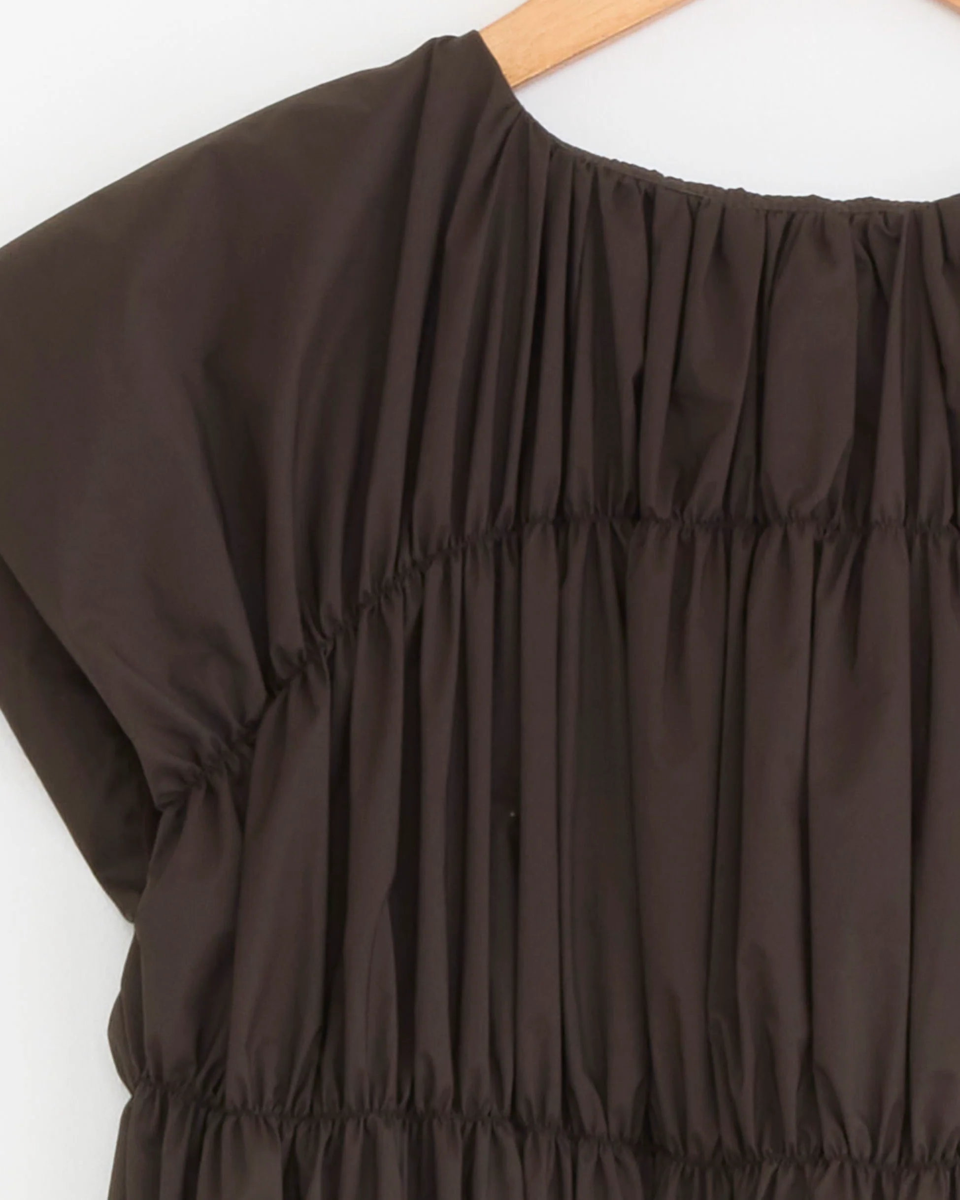 Nylon Shirring Dress in Brown - Image 2
