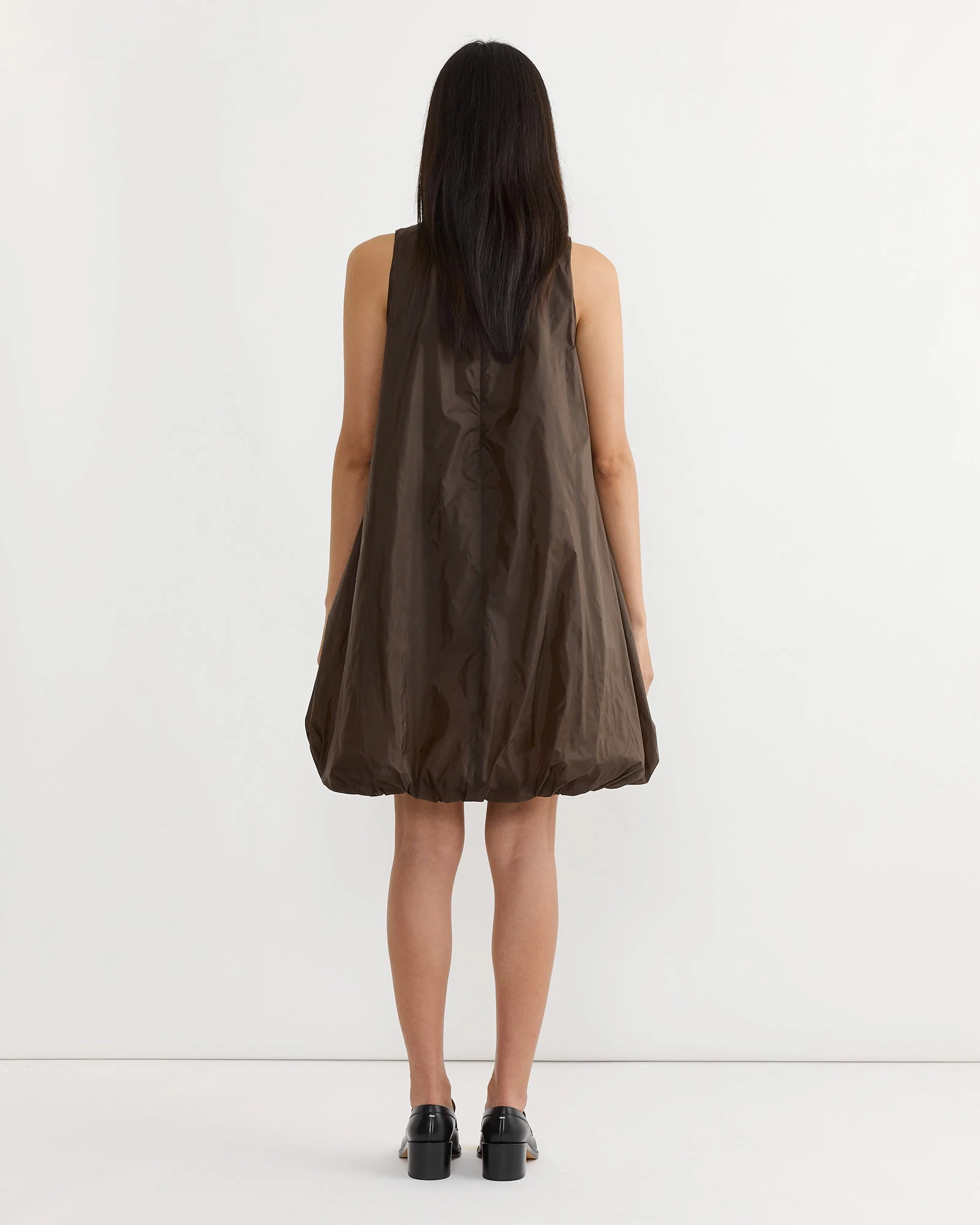 Nylon Volume Mini Dress in Brown - Image 2
