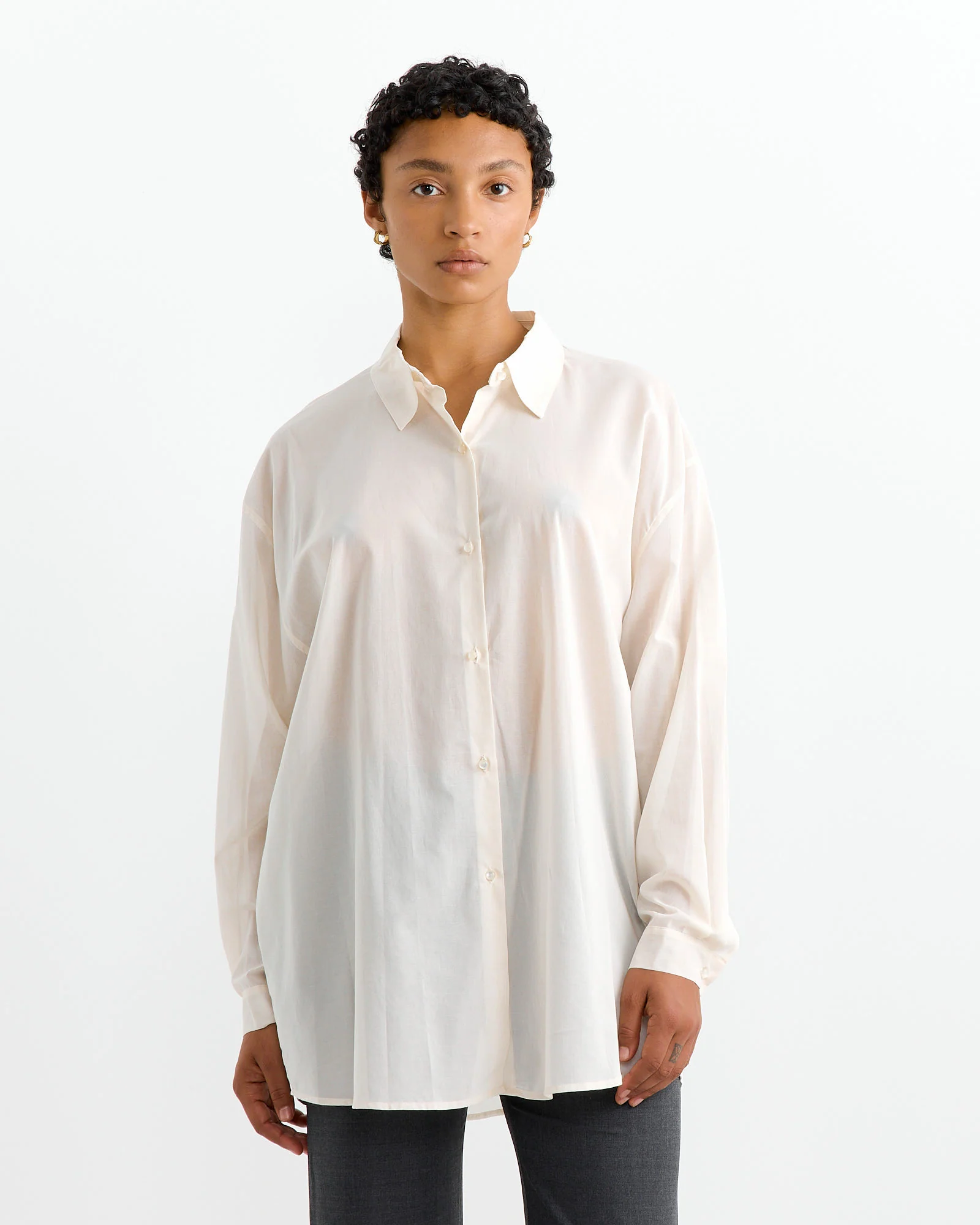 Sheer Cotton Classic Shirt in Ecru