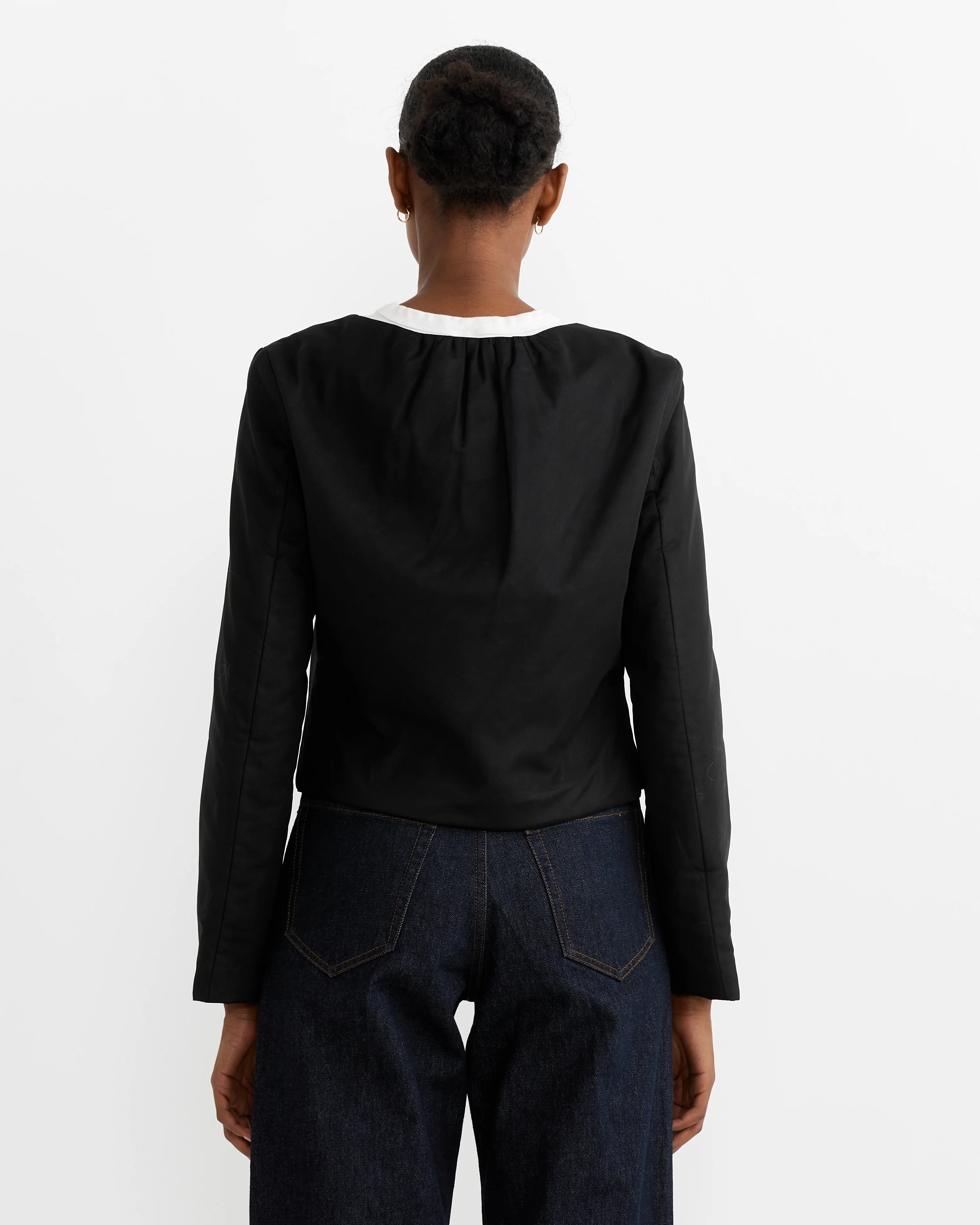 Sheer Padded Cropped Jacket in Black - Image 4