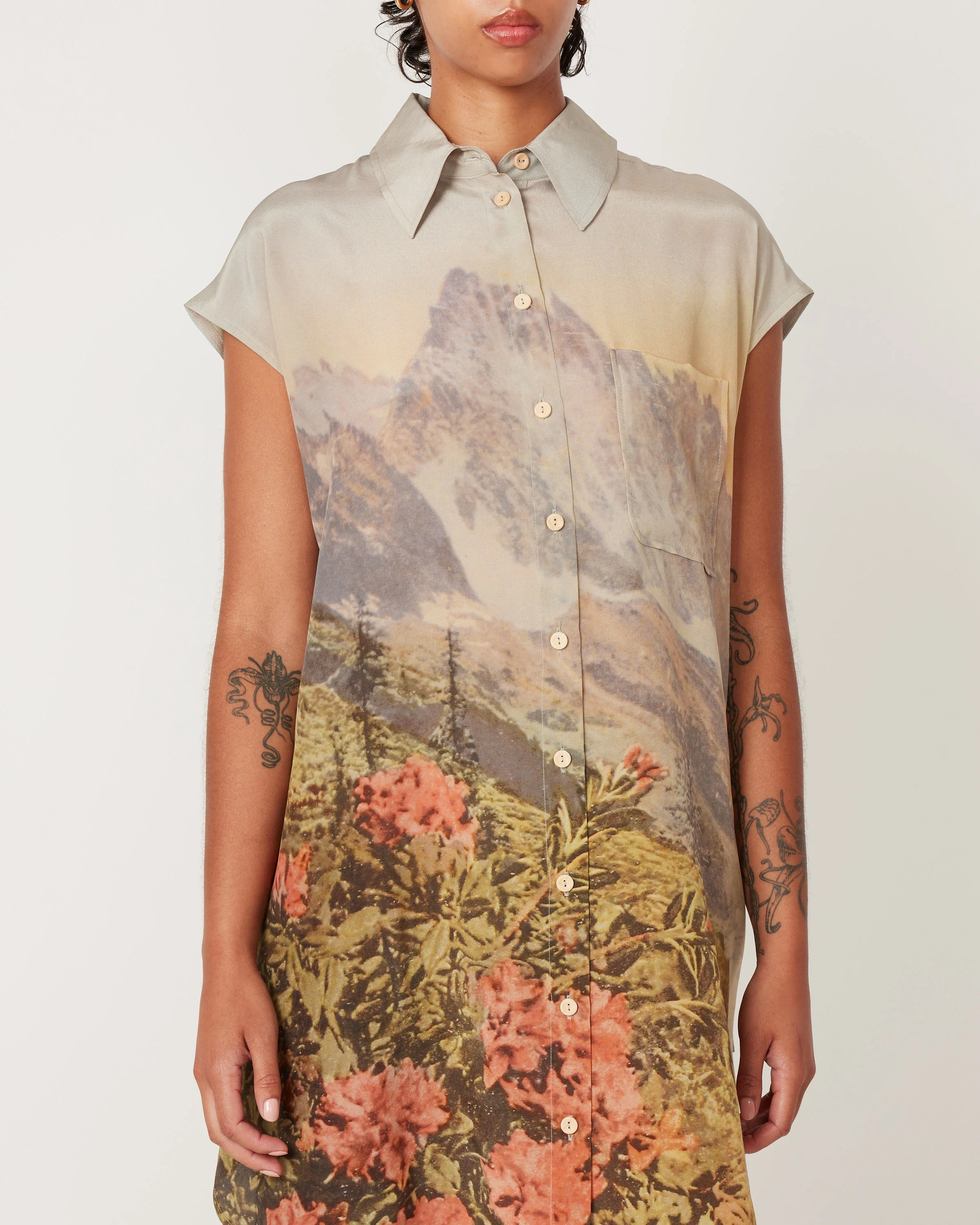 Silk Shirt Long Dress in Postcard Alpenrose - Image 2