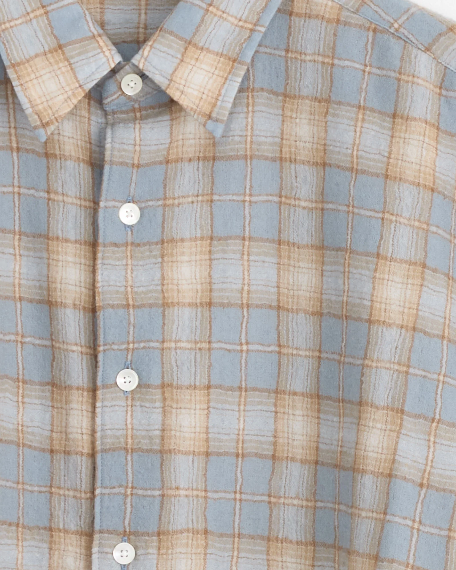 Airy Wool Check Shirt in Light Blue/Beige - Image 3