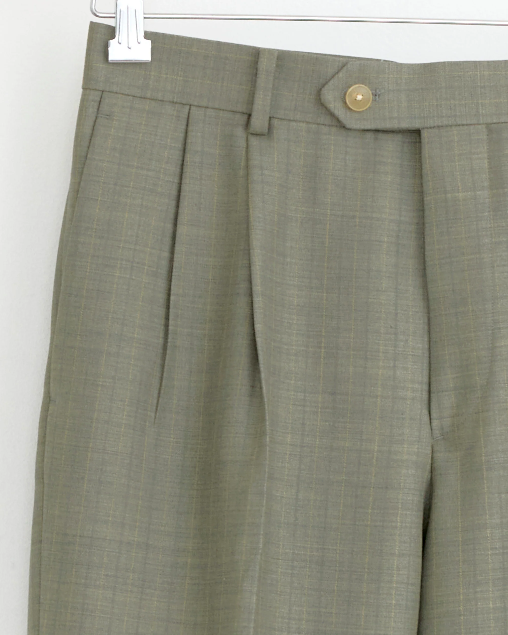 Bluefaced Wool Stripe Two Tuck Slack in Khaki Grey - Image 2