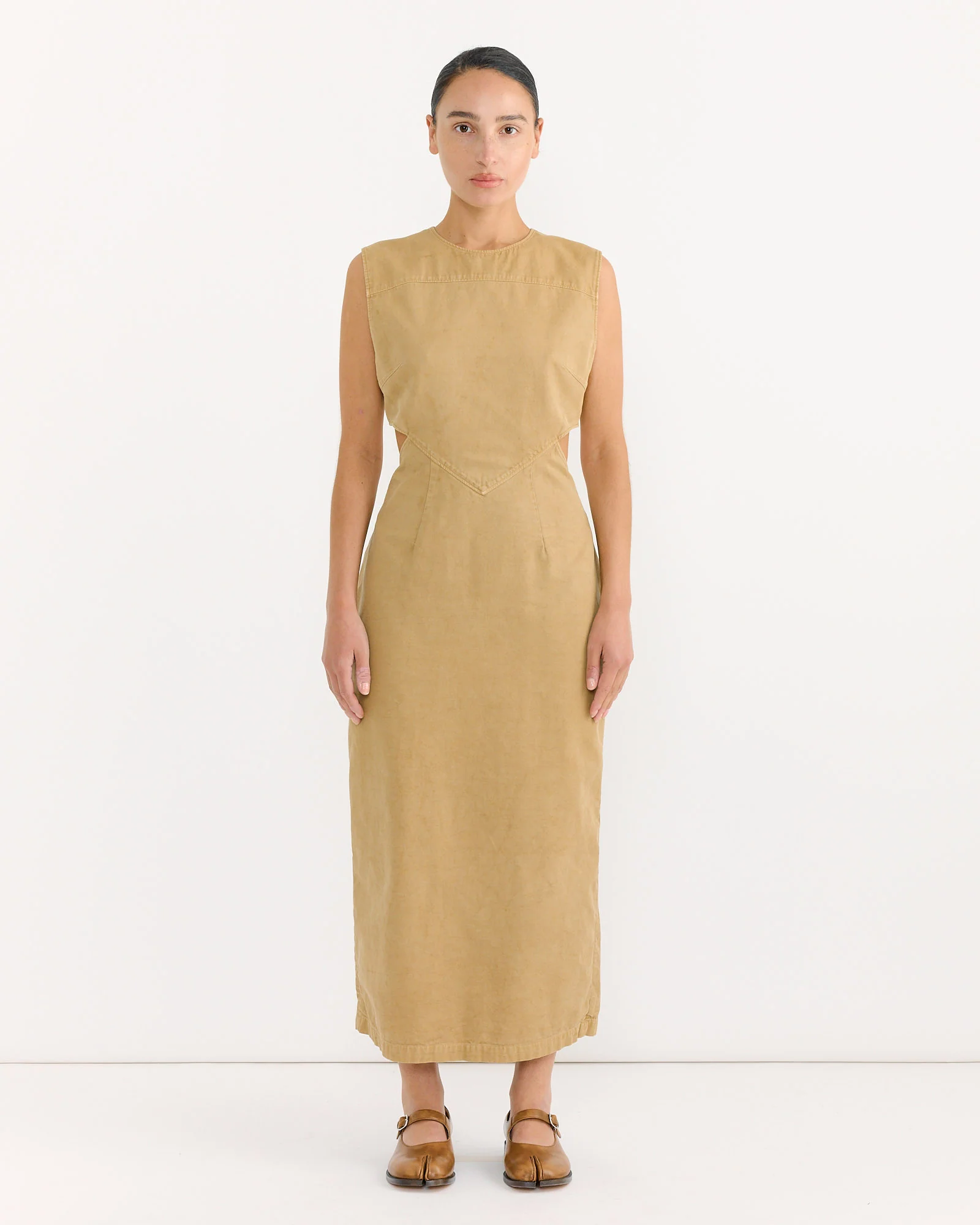 Dyed Finx Gabardine Dress in Beige