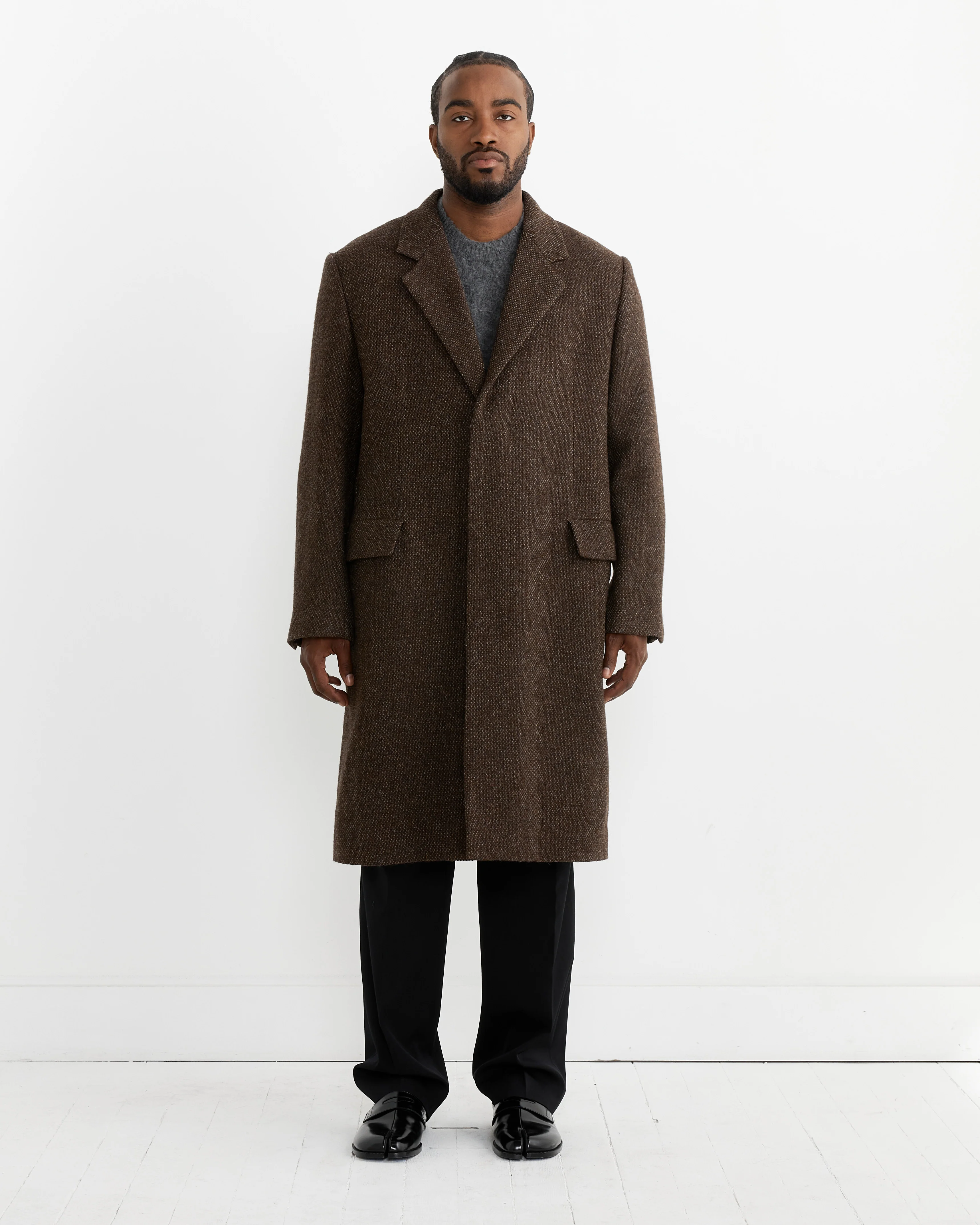 Lama Wool Chesterfield Coat in Brown - Image 2