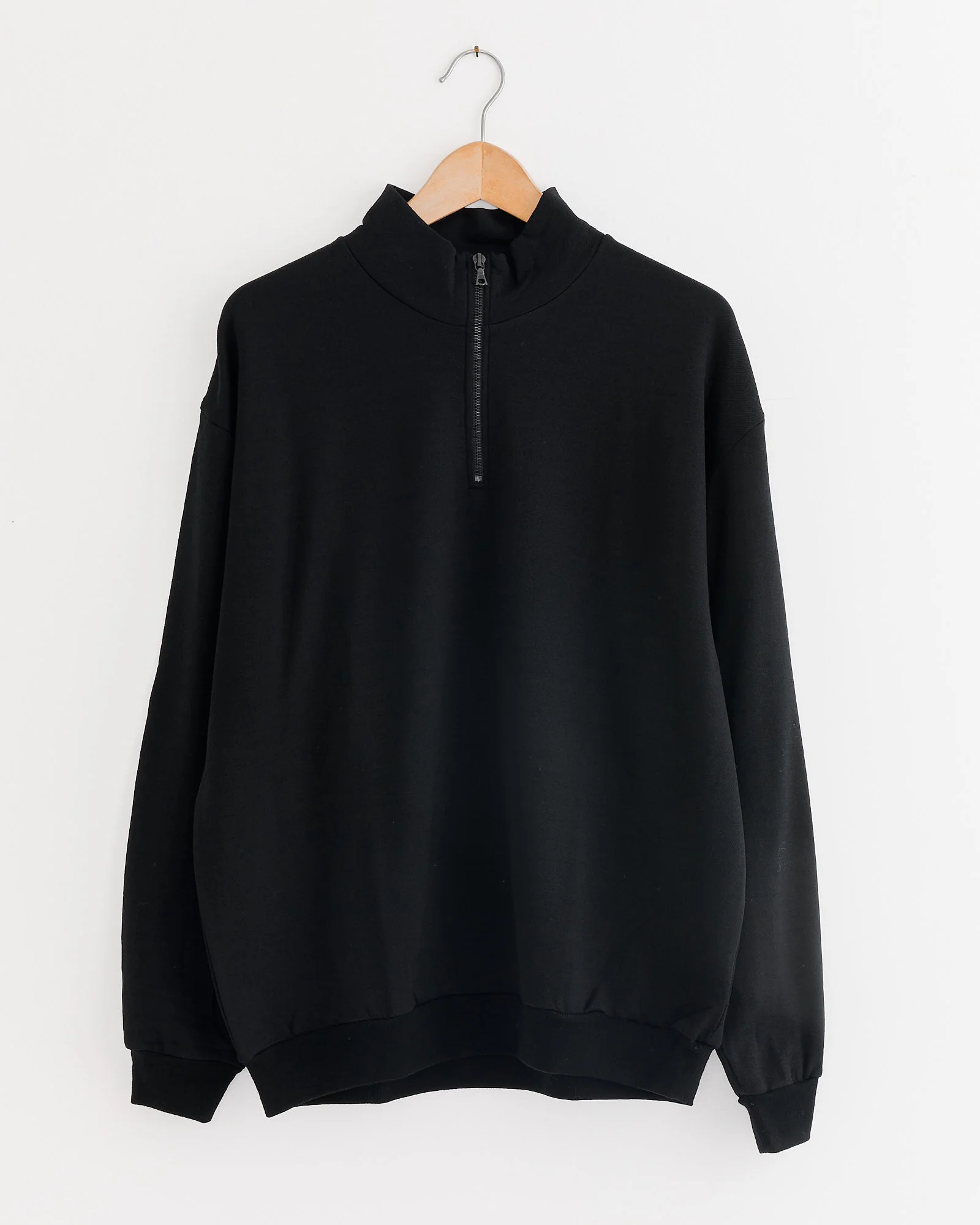 Light Wool Sweat Half Zip Pullover in Black