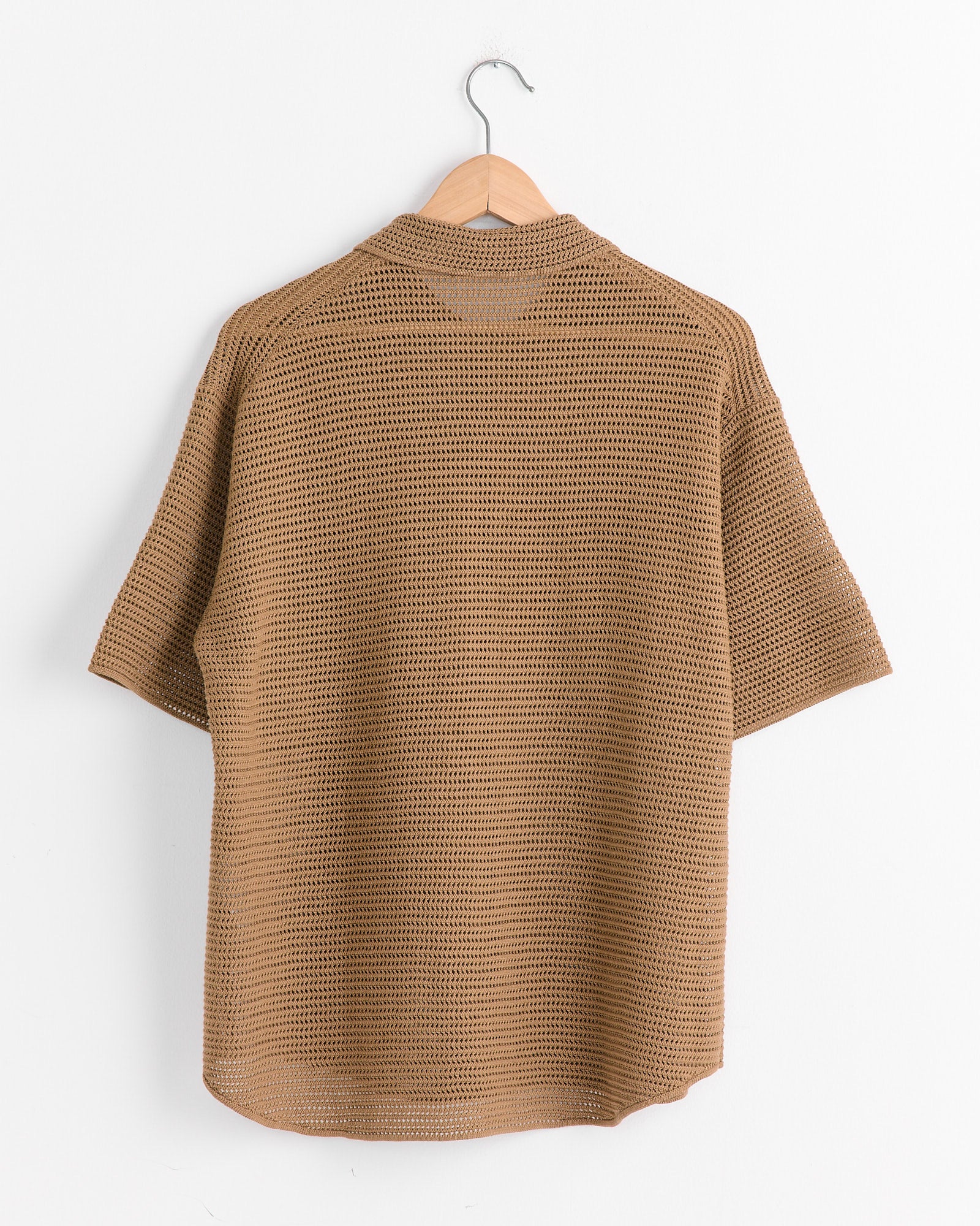 Mesh Knit Half Sleeved Shirt in Khaki Brown - Image 3