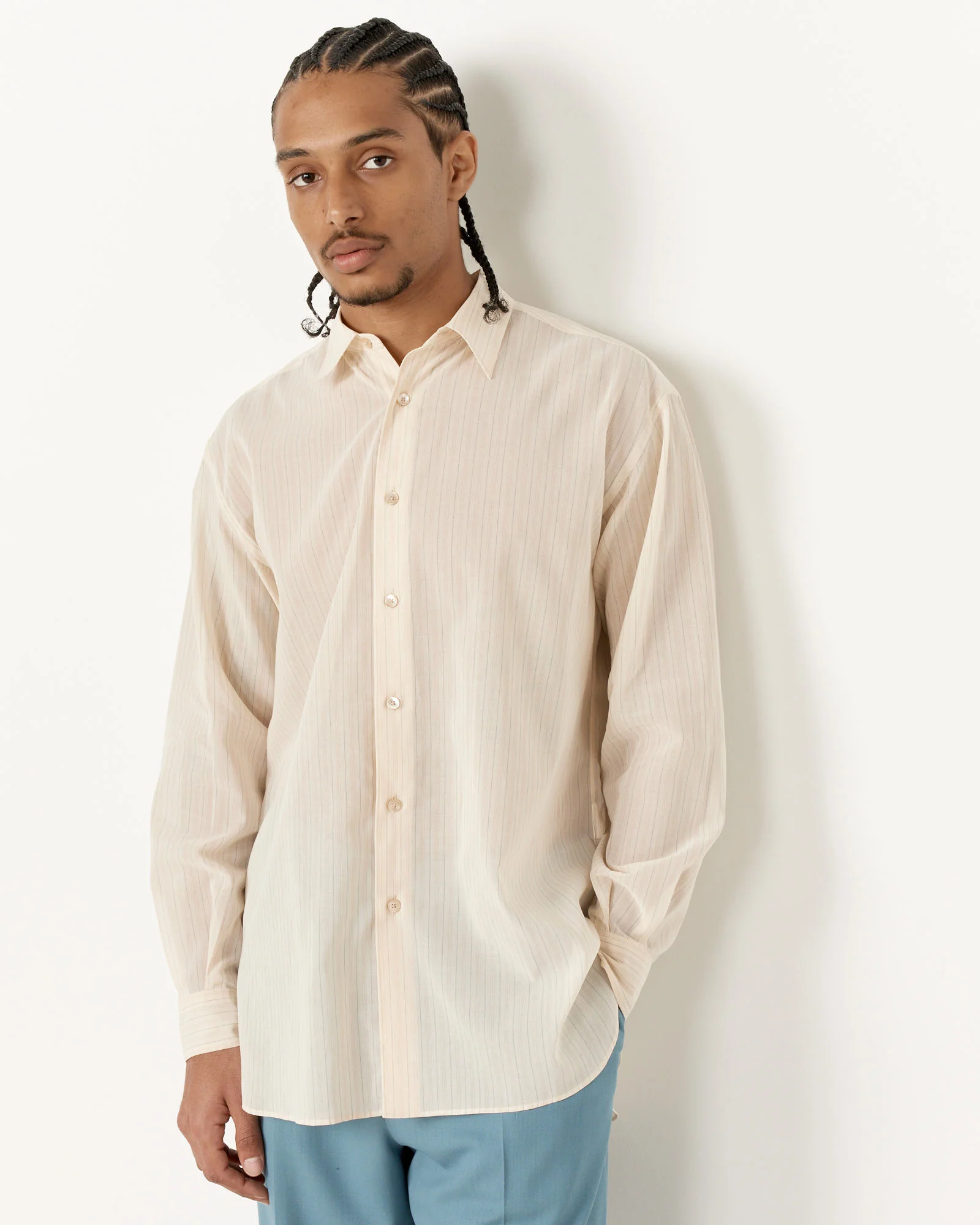 Organdy Stripe Shirt in Light Beige - Image 4