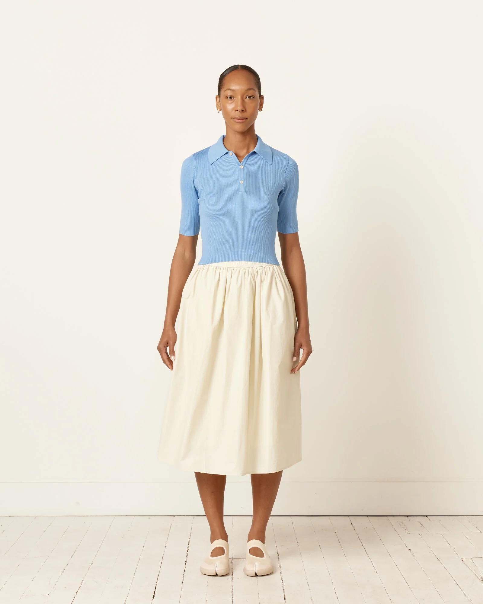 Rib Knit Polo in Light Blue - Image 2