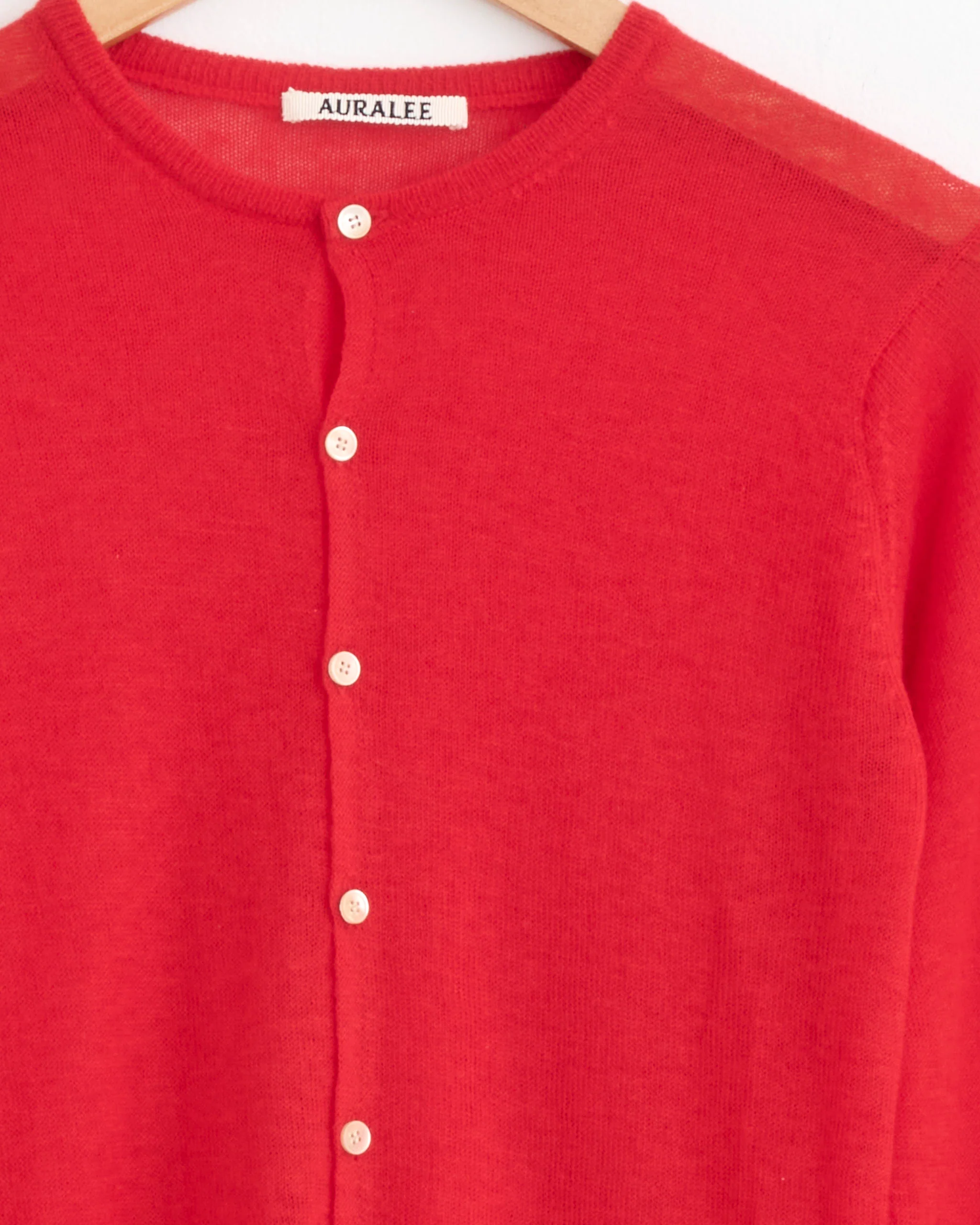 Sheer Cashmere Knit Cardigan in Red Orange - Image 2