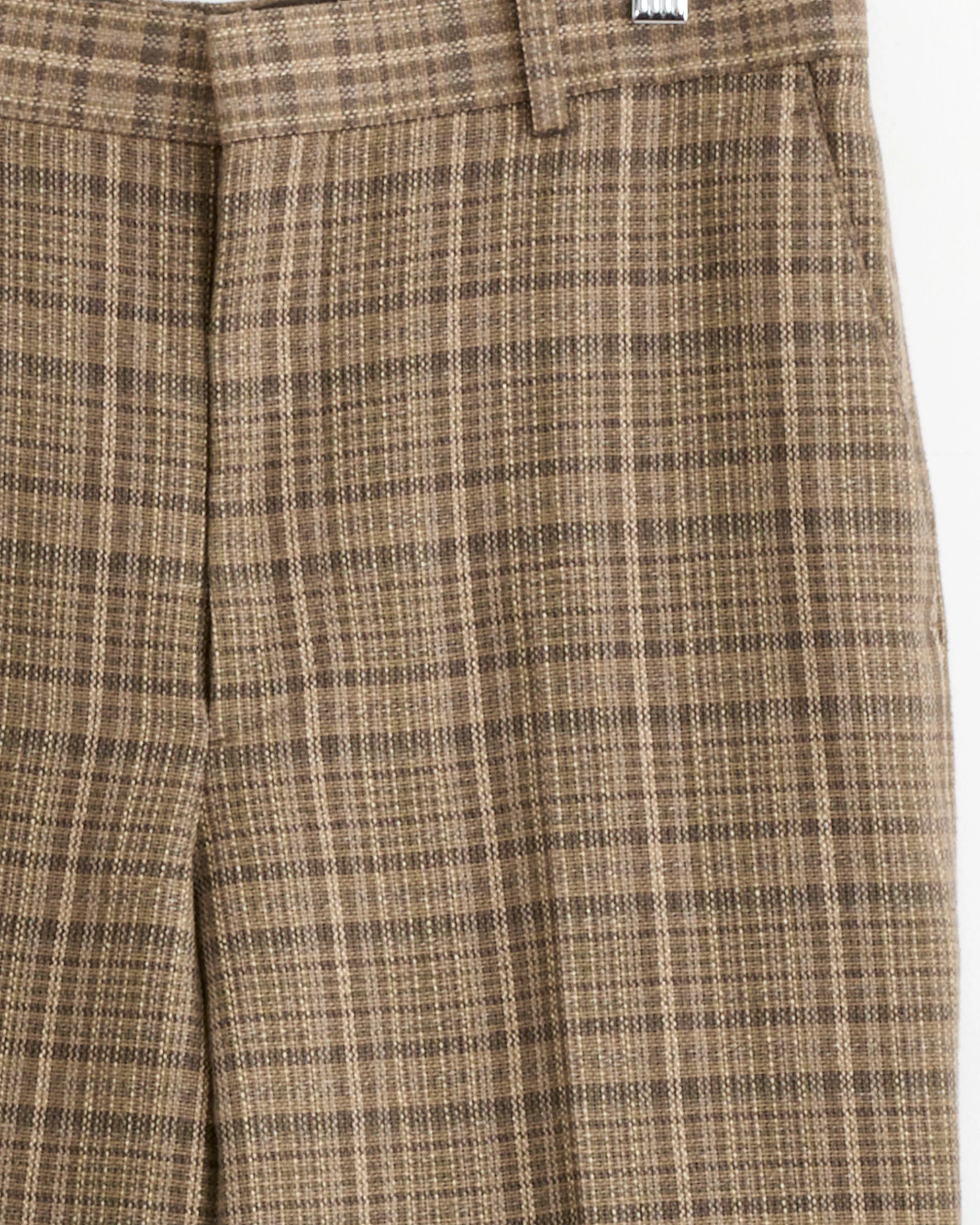 Silk Linen Nep Check Slack in Dark Brown Check - Image 2