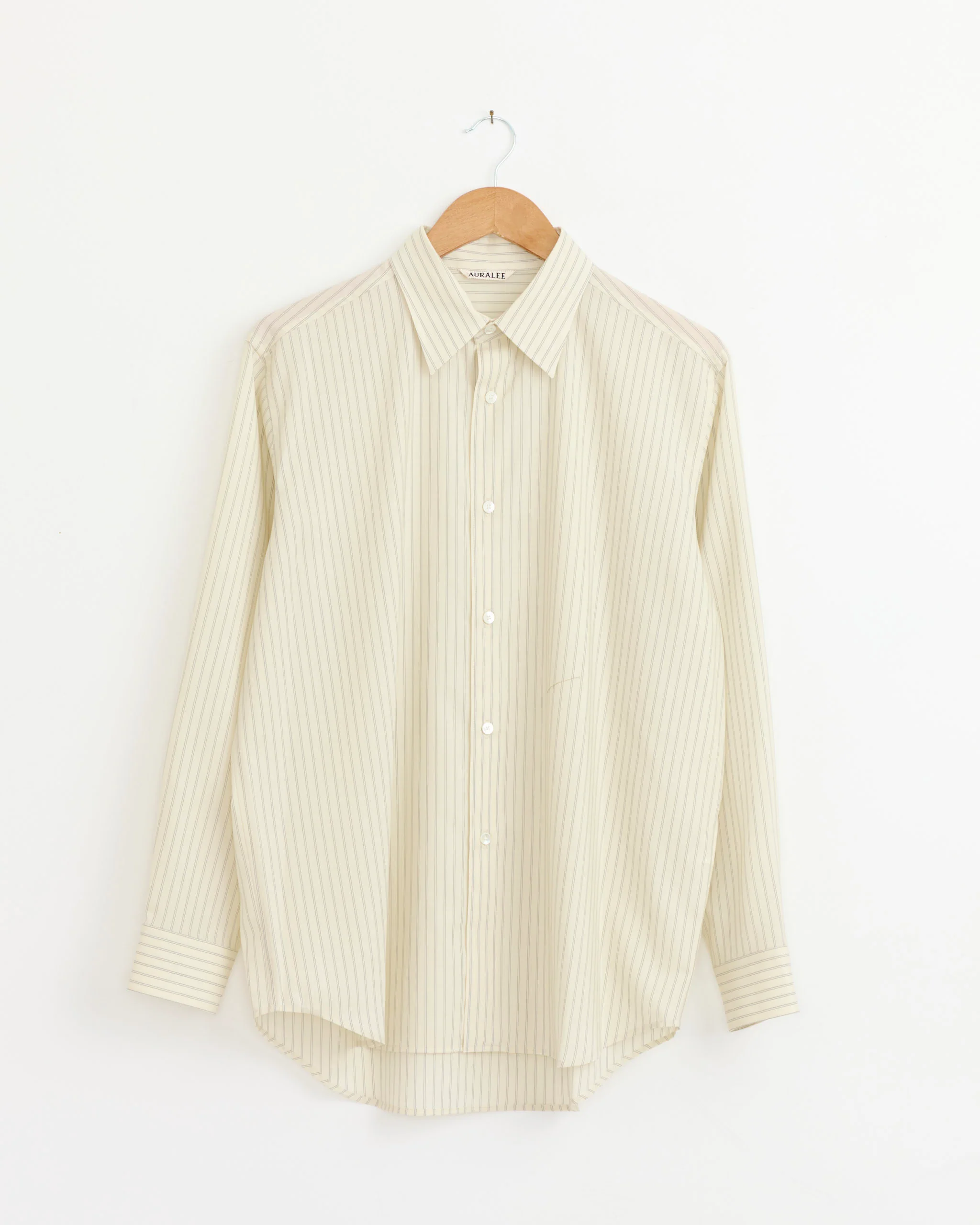 Super Fine Wool Stripe Shirt in Ivory Stripe