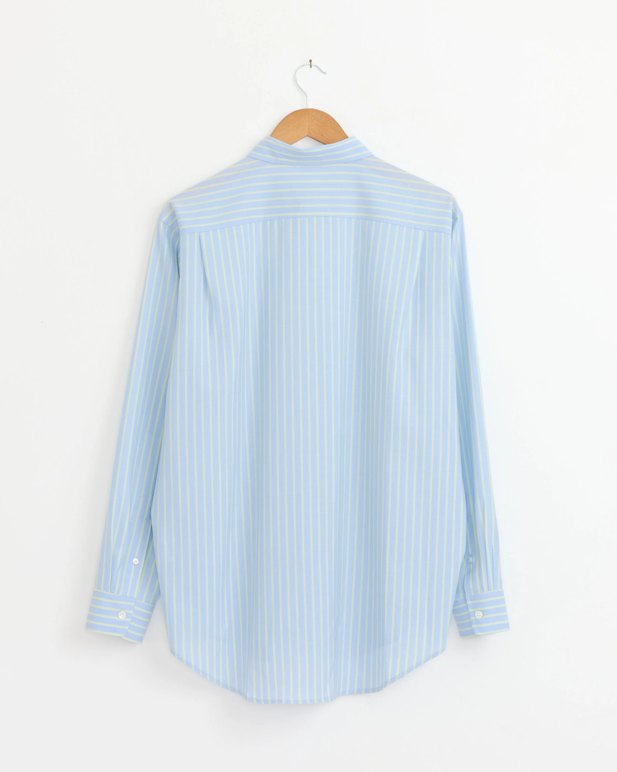 Super Fine Wool Stripe Shirt in Sax Blue Lime - Image 3