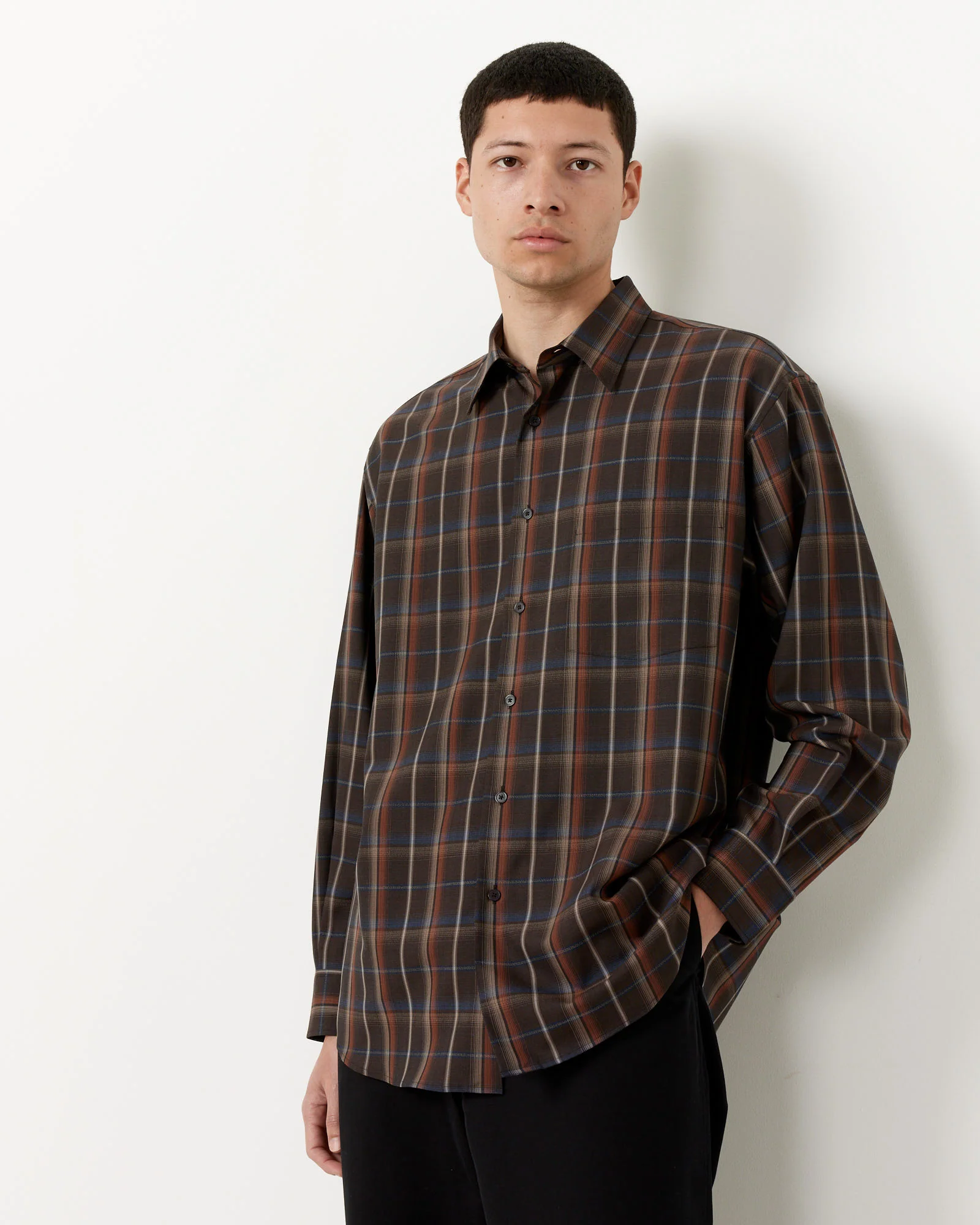 Super Light Check Shirt in Dark Brown - Image 3