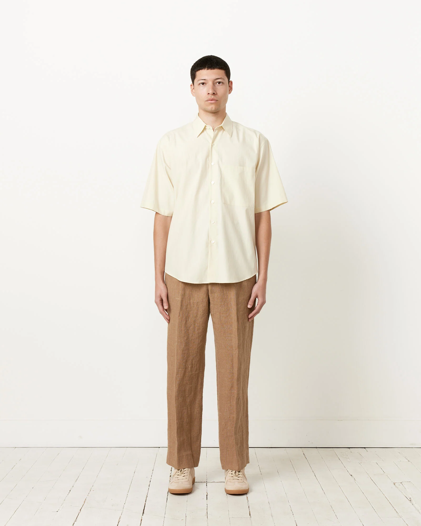 Washed Finx Twill Big Half Sleeve Shirt in Light Yellow - Image 2
