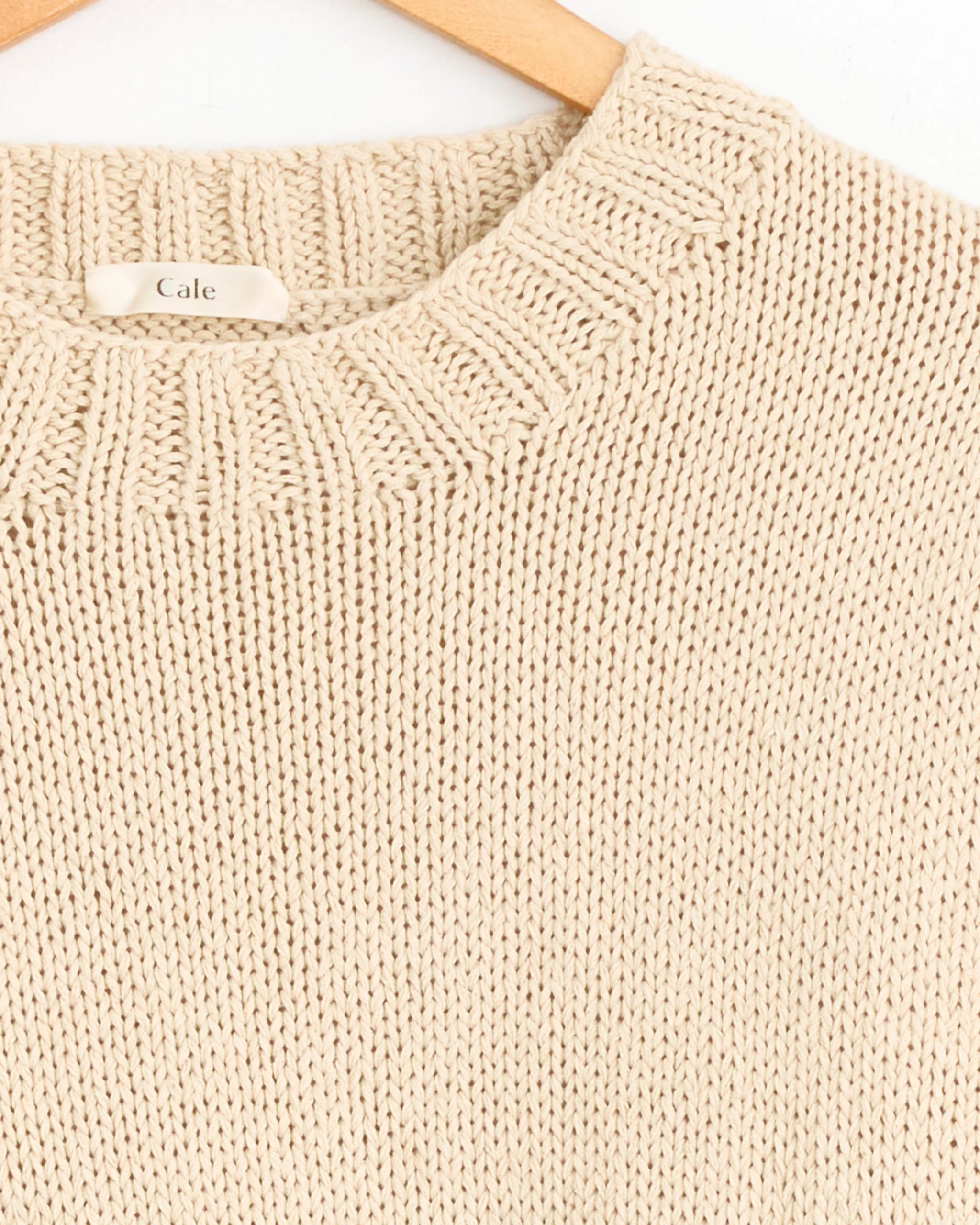 Cotton Hand Knit Sweater in Beige - Image 2