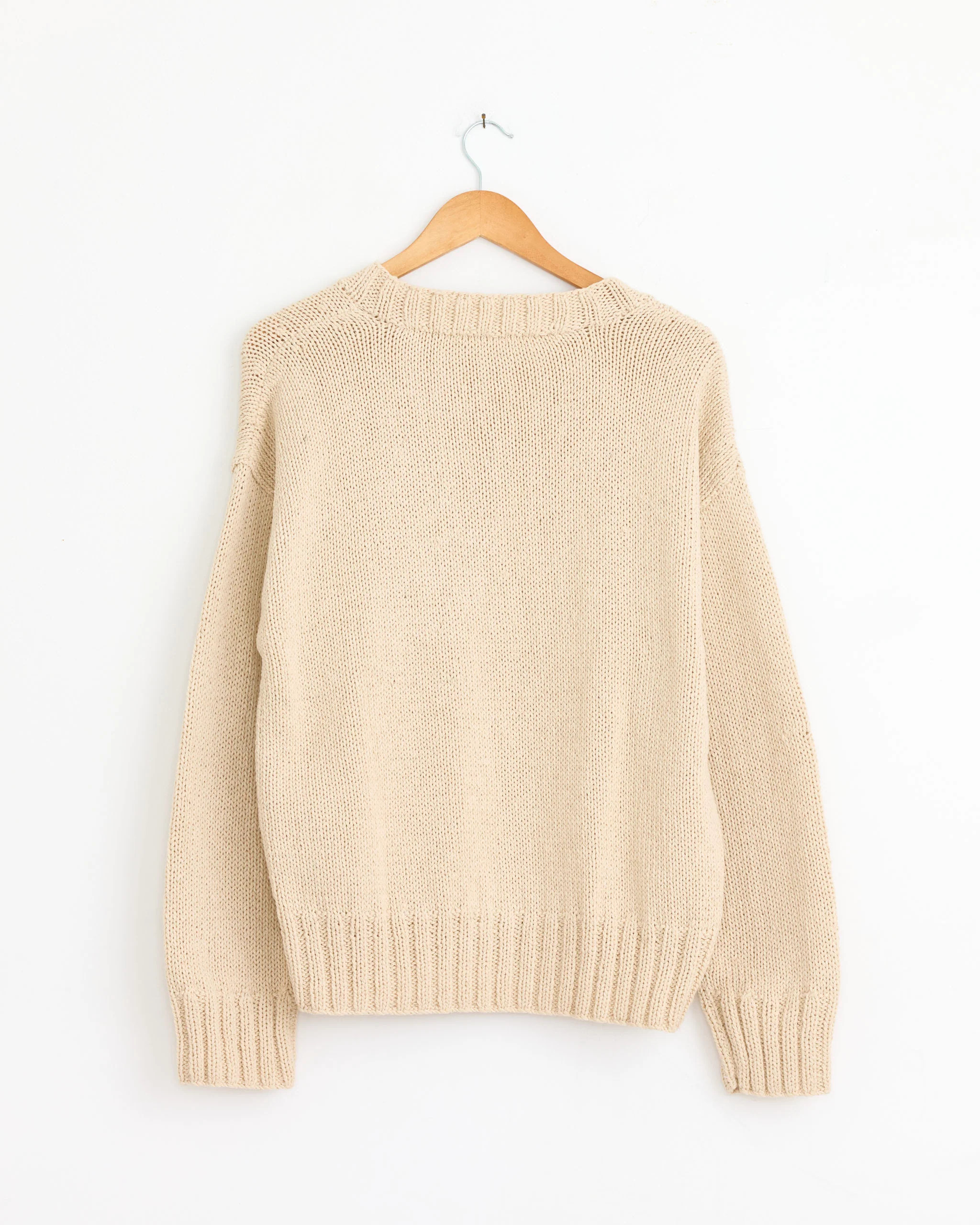 Cotton Hand Knit Sweater in Beige - Image 3