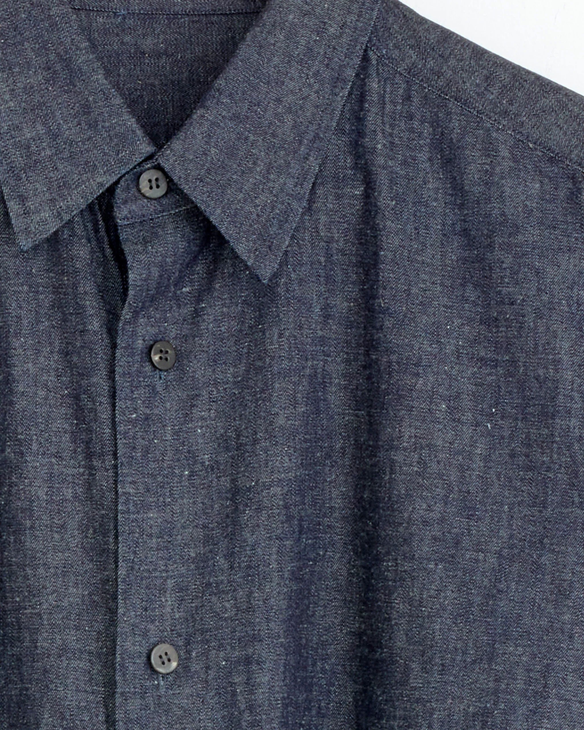 Cotton Linen Ramie Denim Shirt in Navy - Image 3