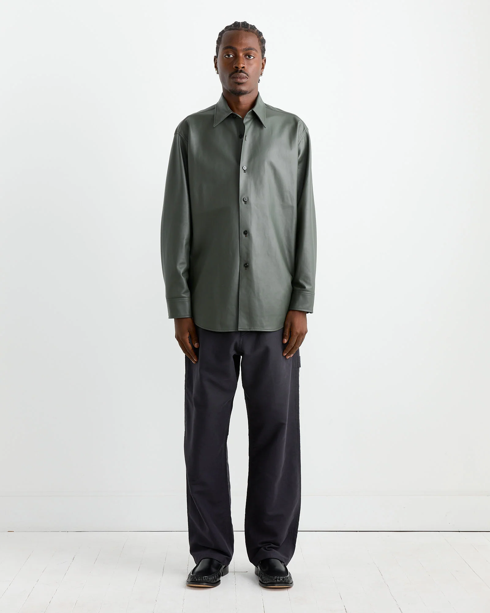 Lamb Leather Light Shirt in Green - Image 2