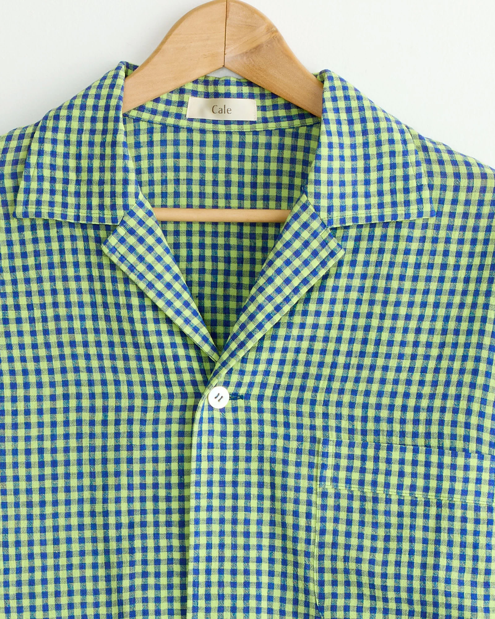 Water Twist Linen Gingham Check Shirt in Blue/Yellow - Image 2