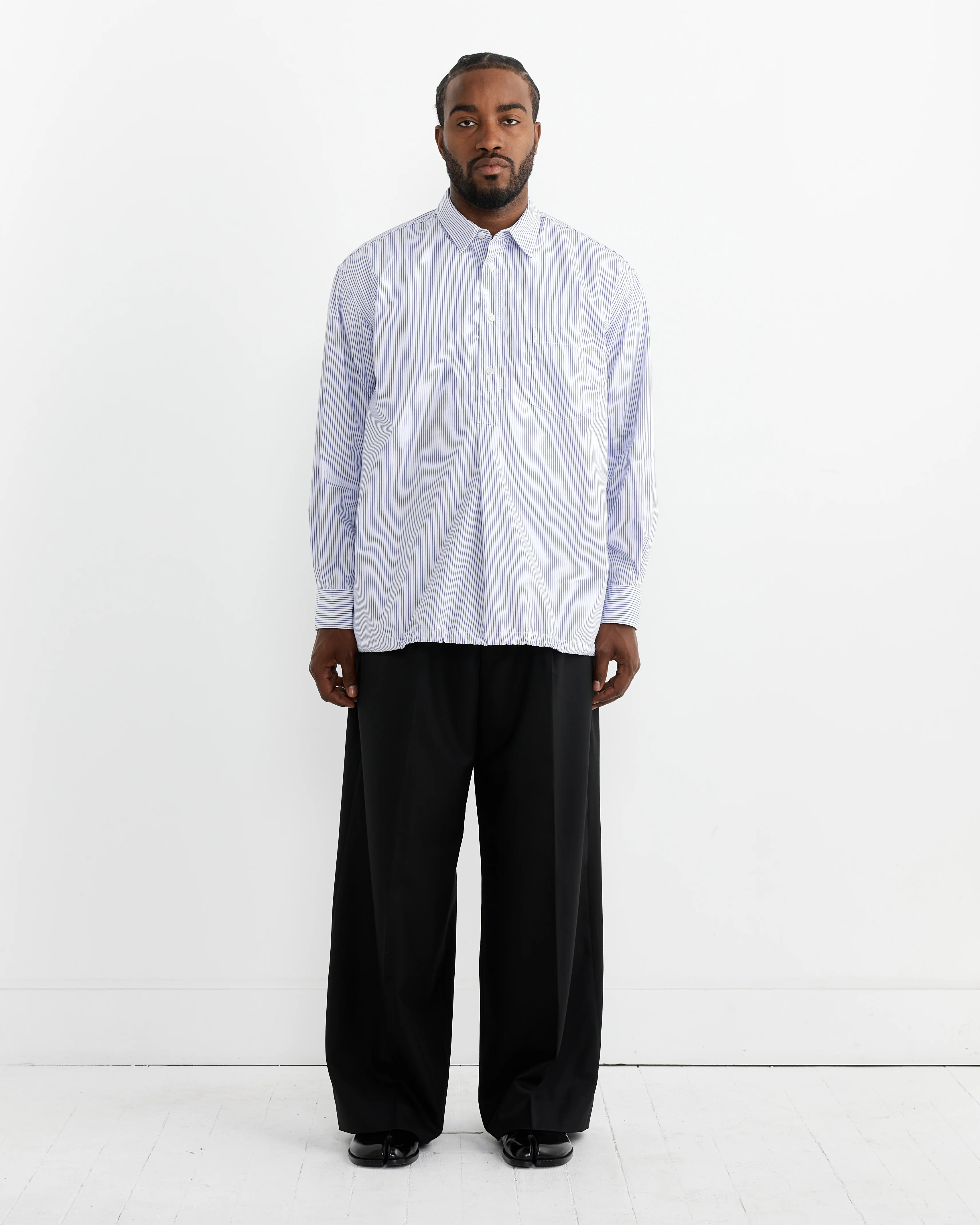 Cotton Pop-Over Shirt in White/Blue Stripe - Image 2