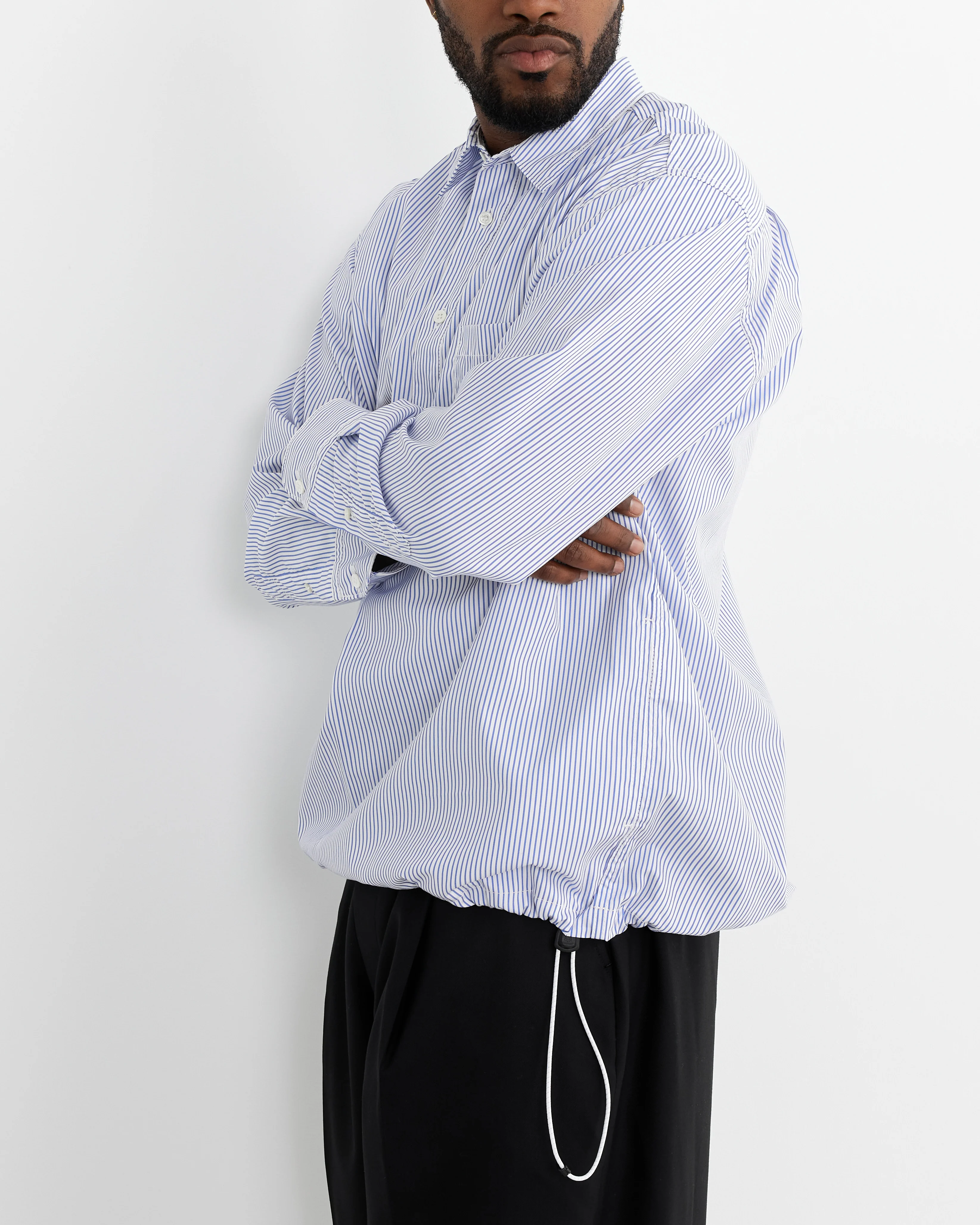 Cotton Pop-Over Shirt in White/Blue Stripe - Image 3