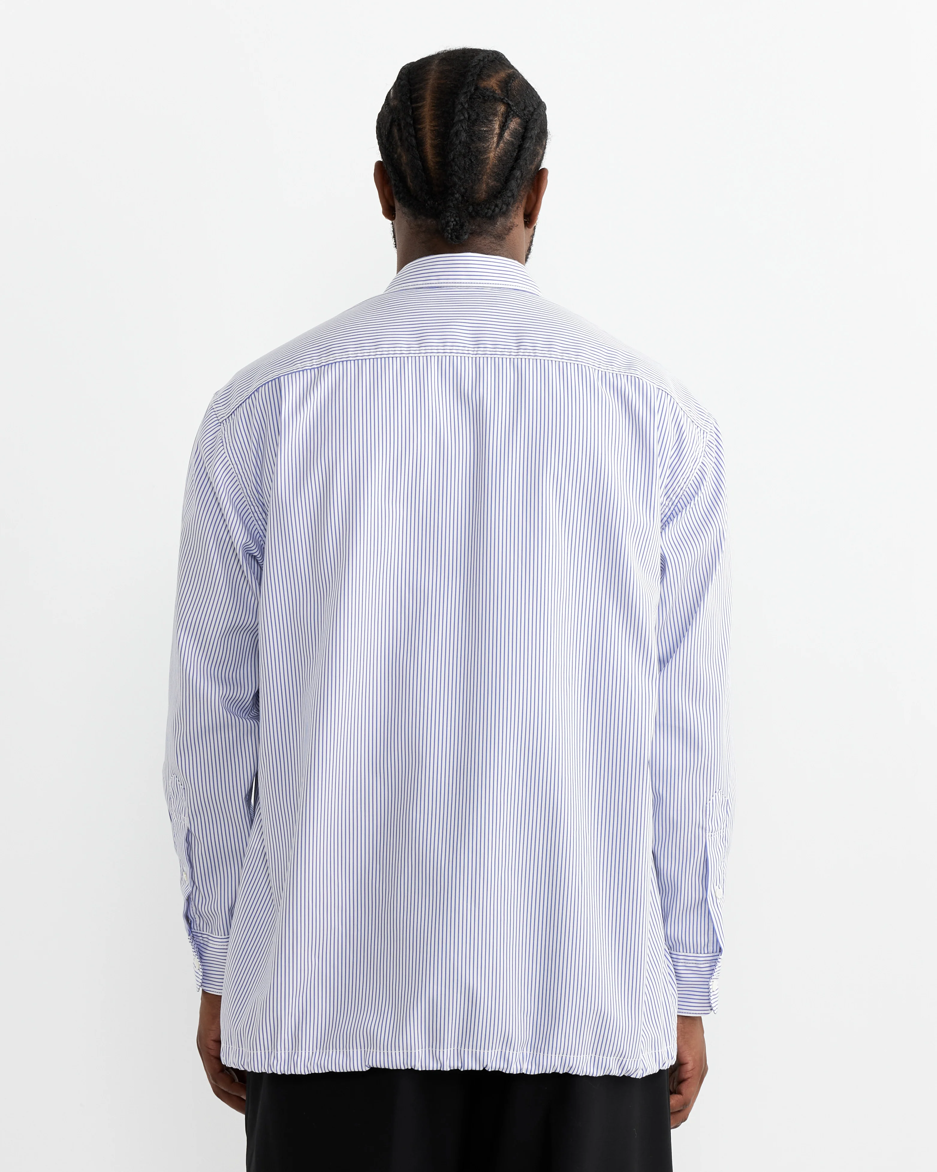 Cotton Pop-Over Shirt in White/Blue Stripe - Image 5