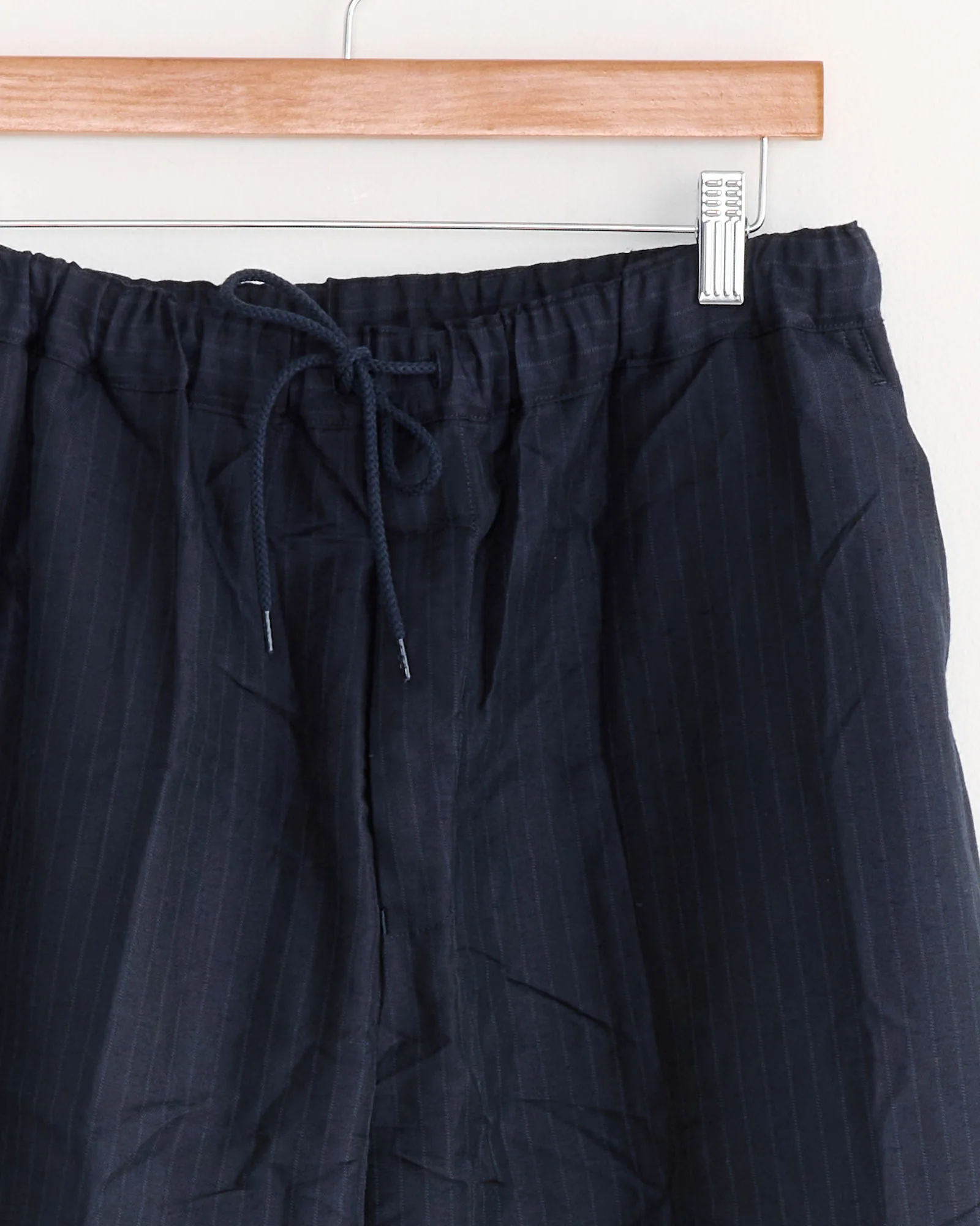 Crinkle Pinstripe Drawstring Pant in Navy Stripes - Image 2