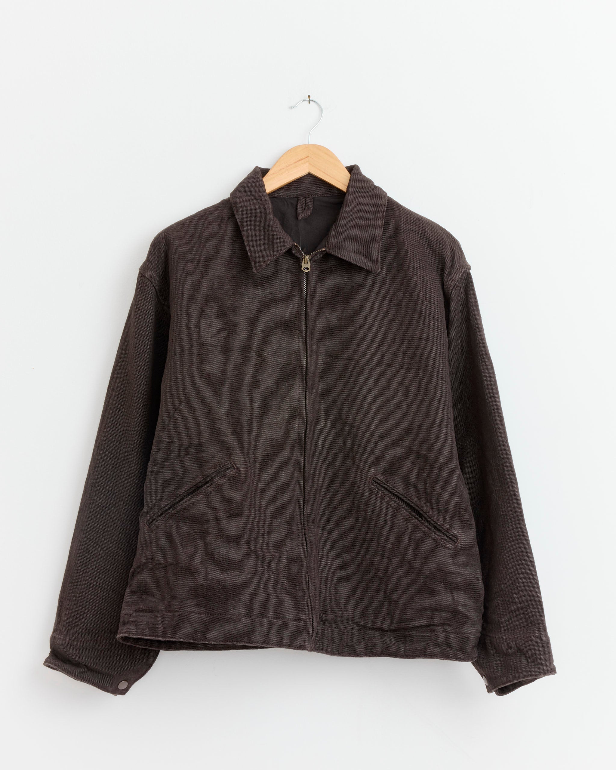Hemp Duck Zip Short Jacket in Brown