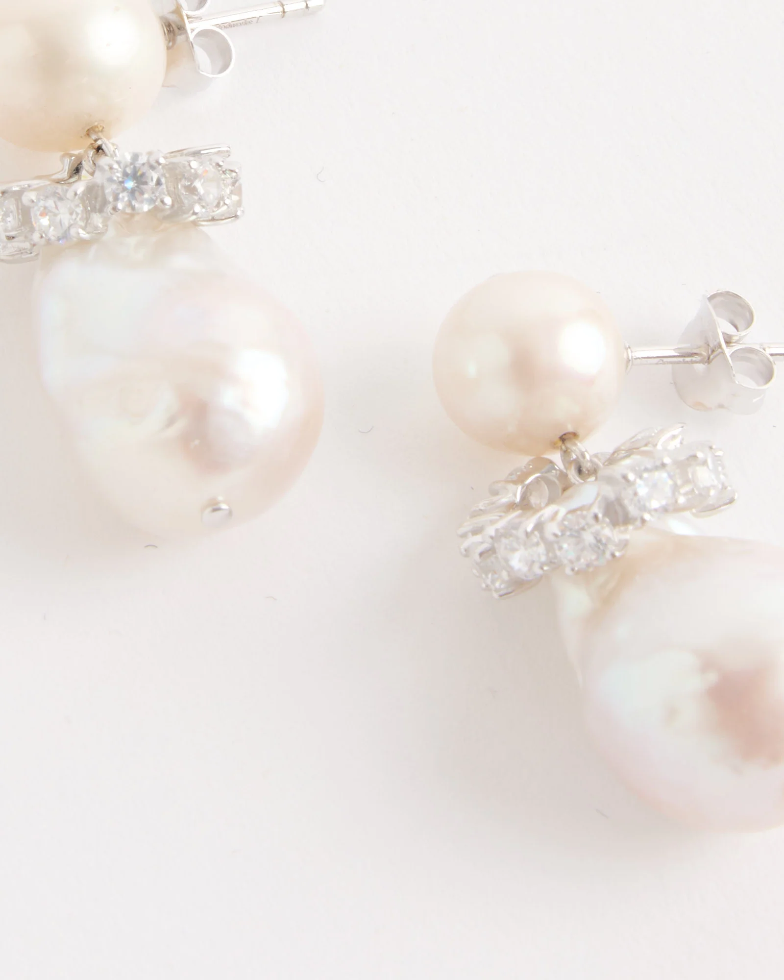 Recycled Silver Baroque Pearl CZ Earrings - Image 2