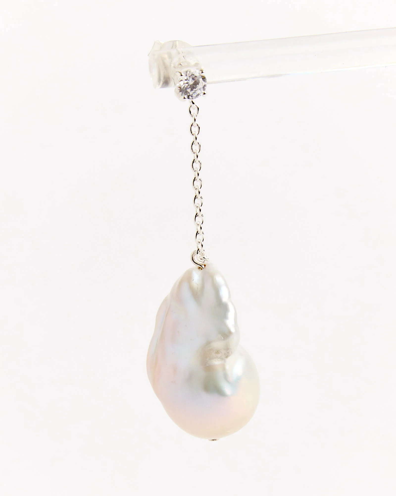 Recycled Silver Baroque Pearl CZ Earrings - Image 2