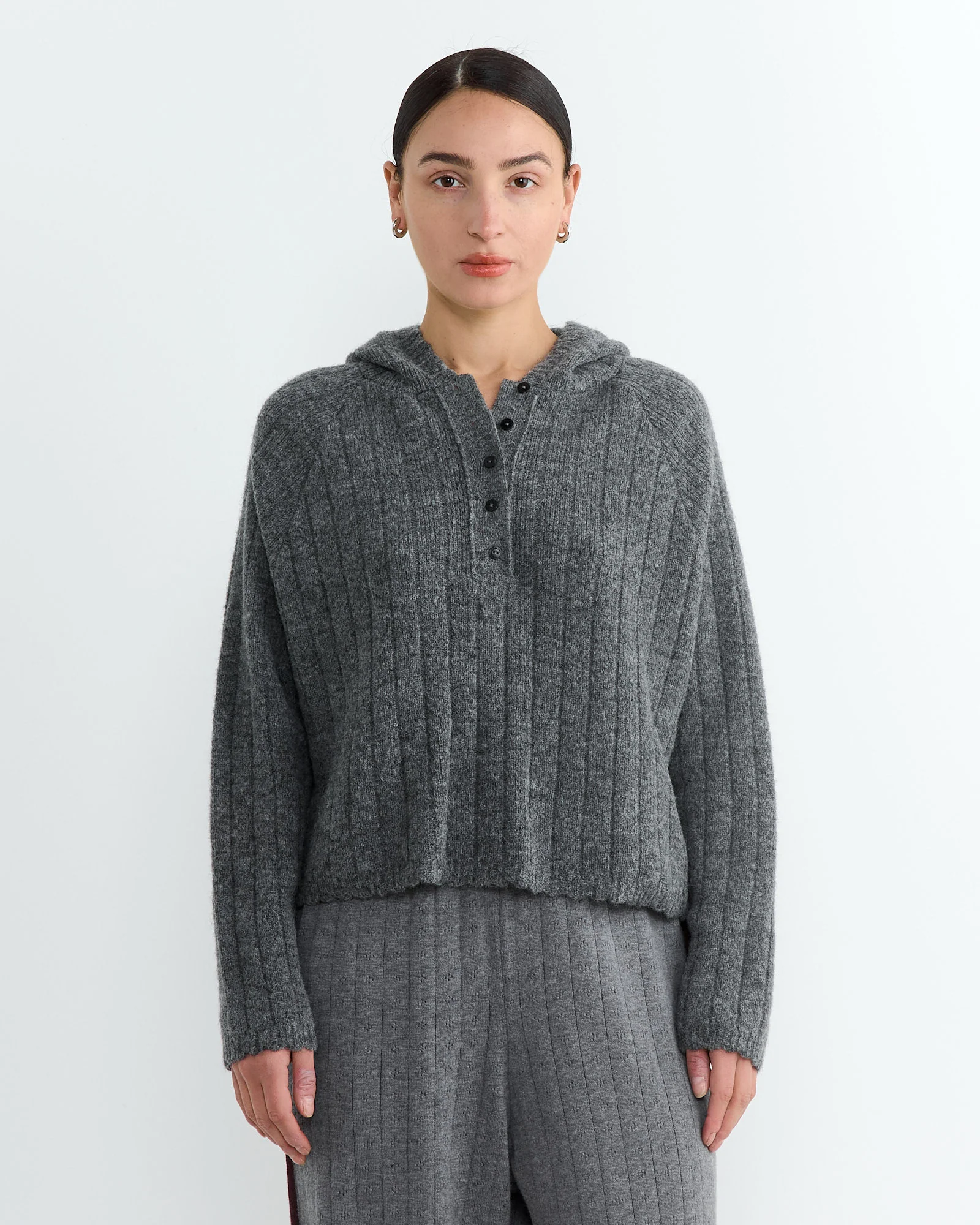 Baby Alpaca Hooded Sweater in Grey
