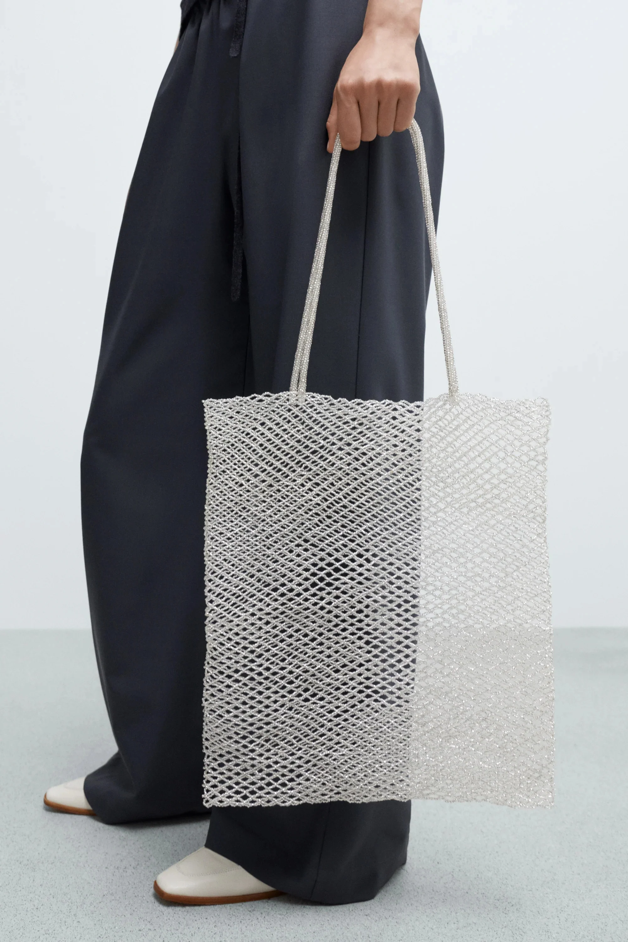 Beaded Tote Bag in Silver - Image 2