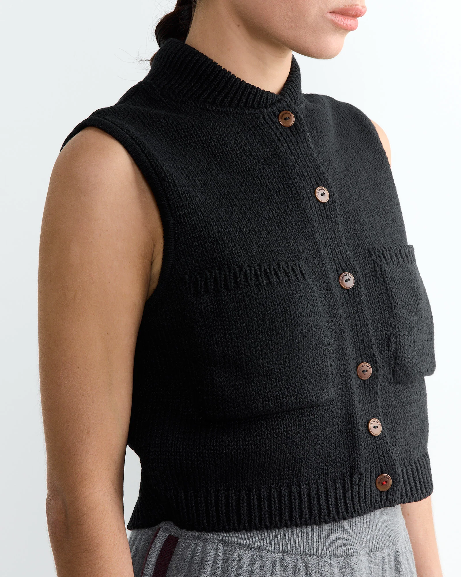 Cotton Waistcoat in Black - Image 3