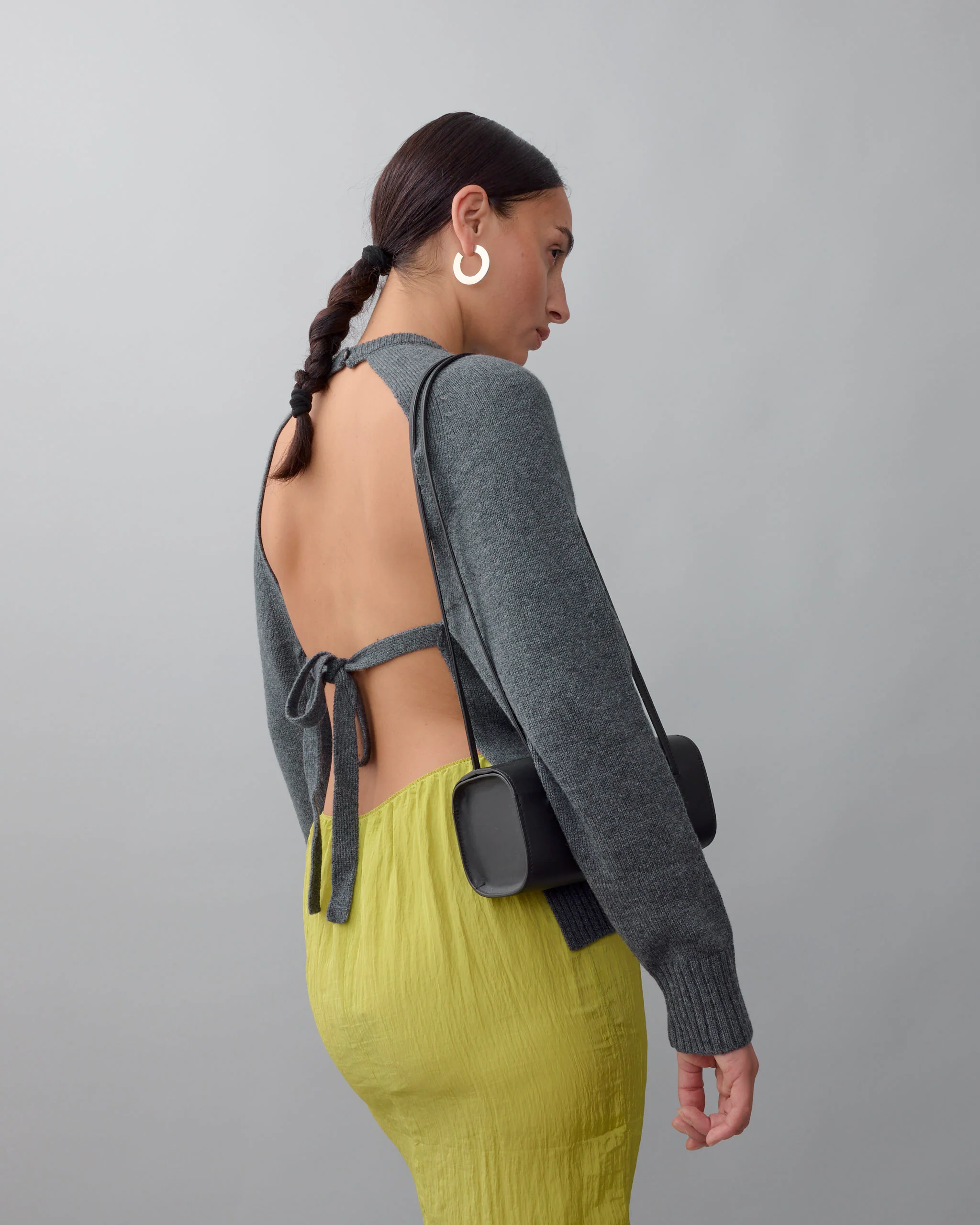 Merino Wool Open Back Cardigan in Grey - Image 2