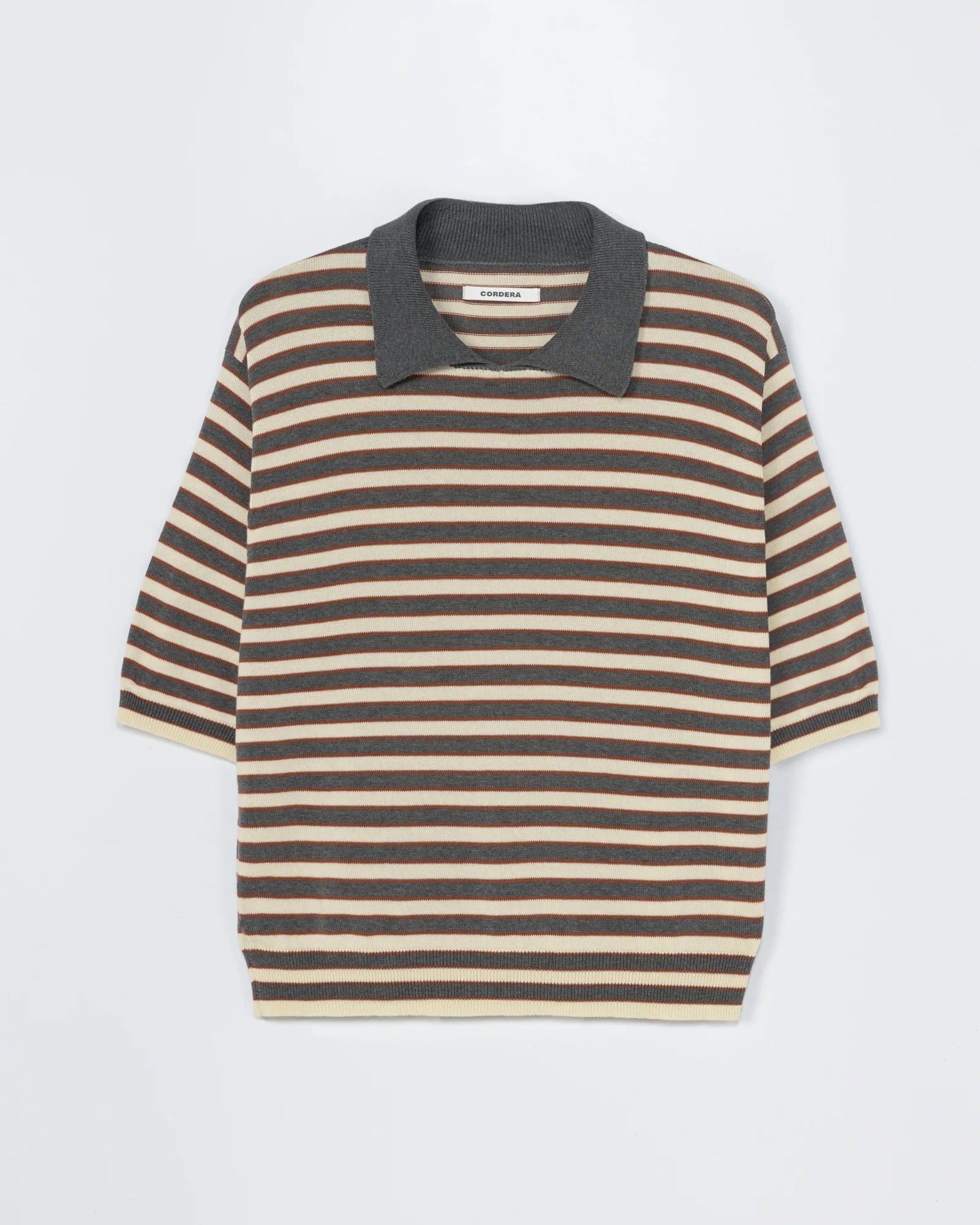 Organic Cotton Striped Polo in Grey