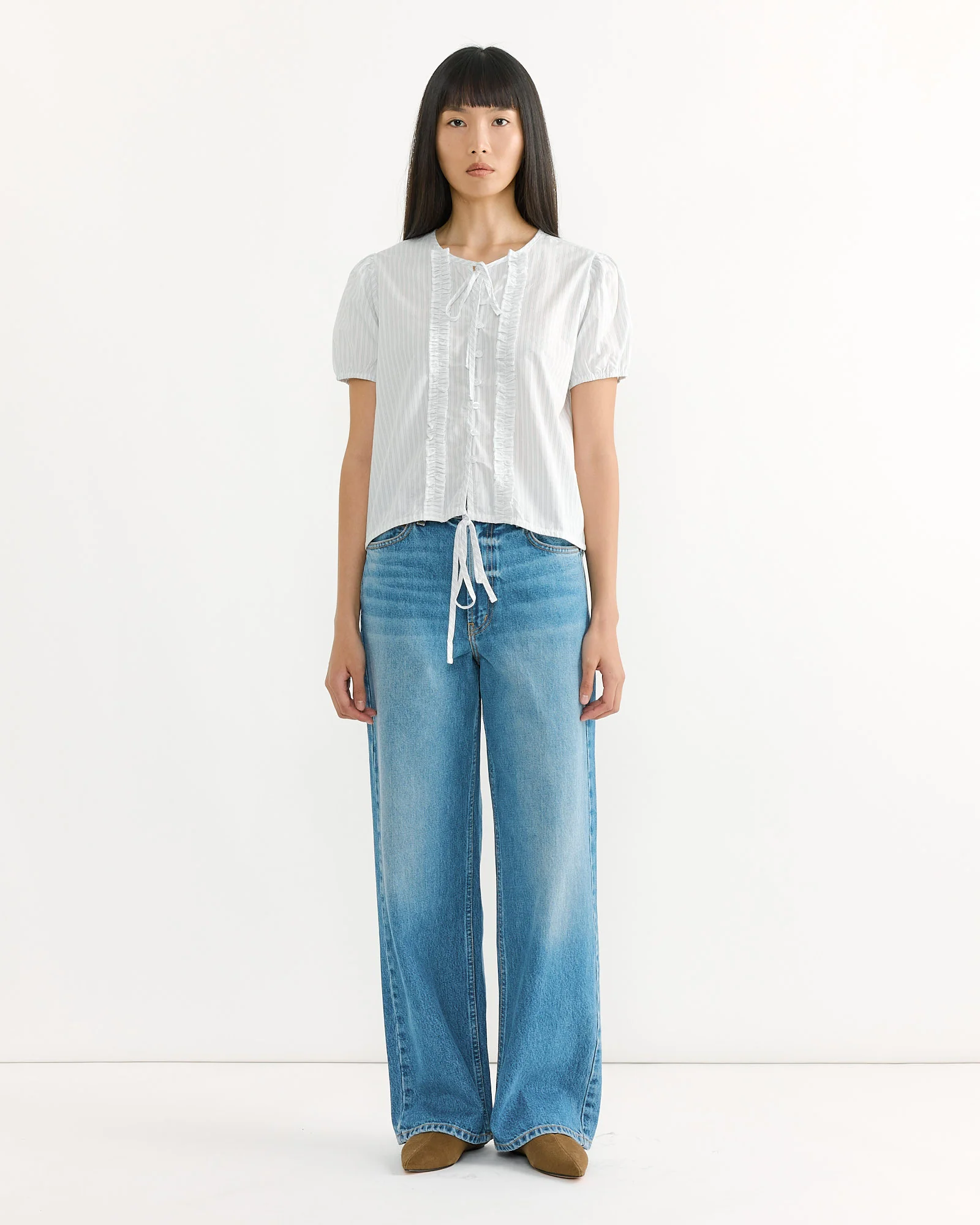 Double Frill Top in Sage Stripe - Image 2