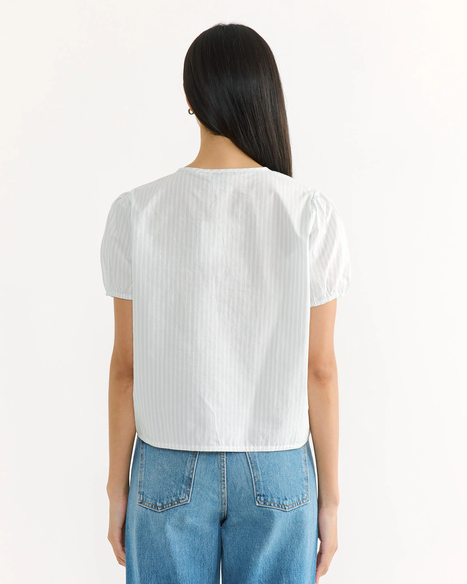 Double Frill Top in Sage Stripe - Image 3