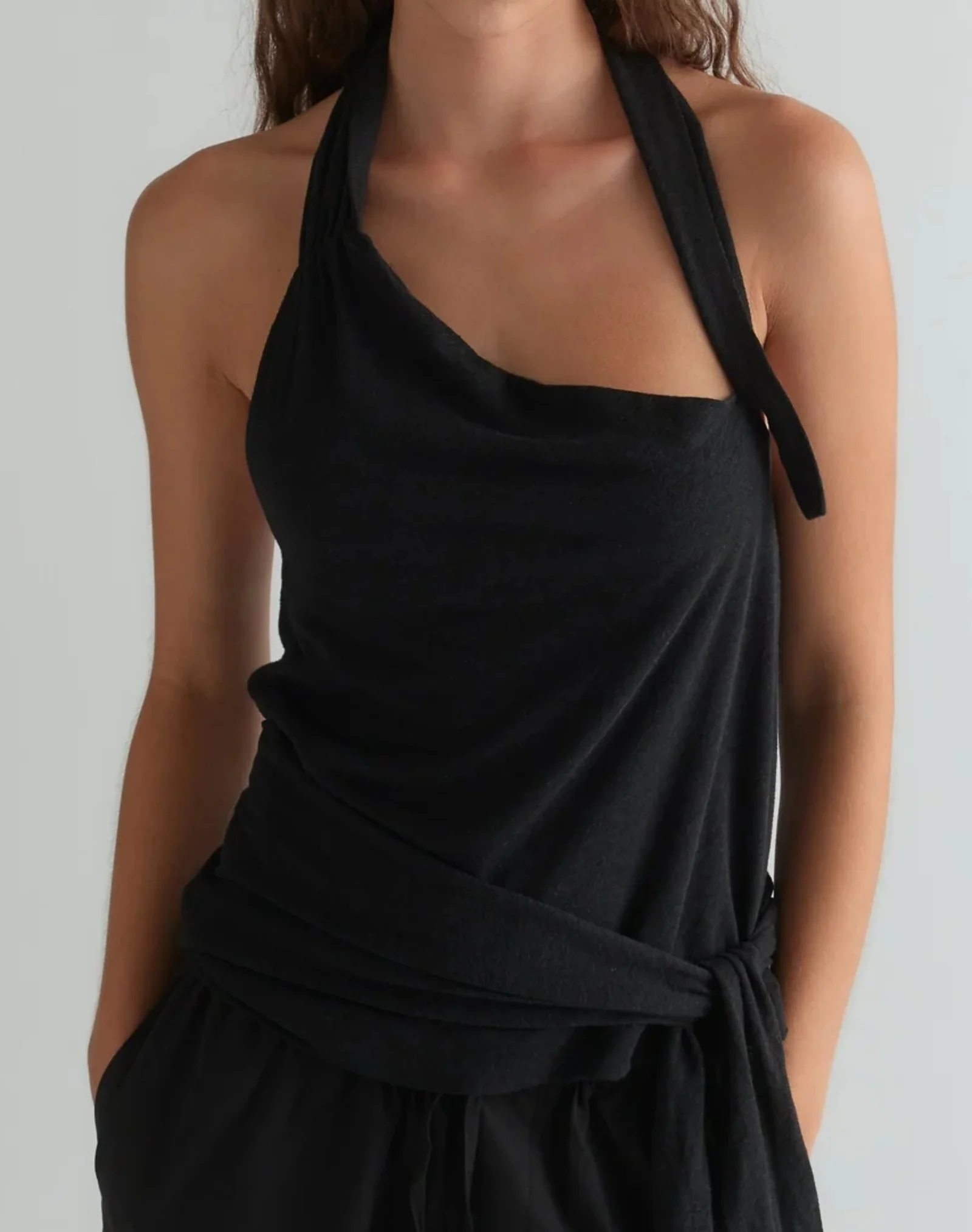Drape Halter Top in Black - Image 2
