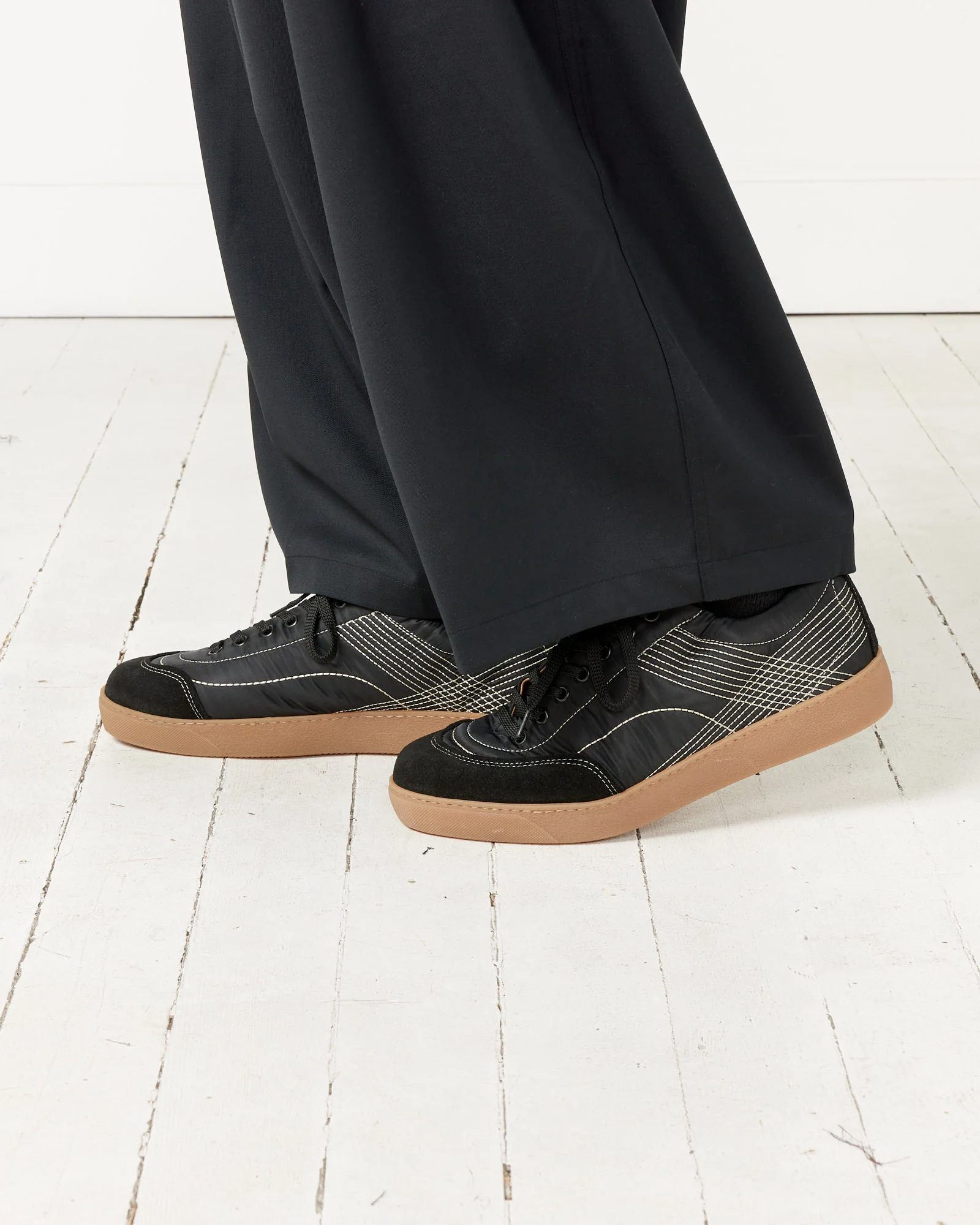 Mixed-Media Low-Top Sneakers in Black - Image 4