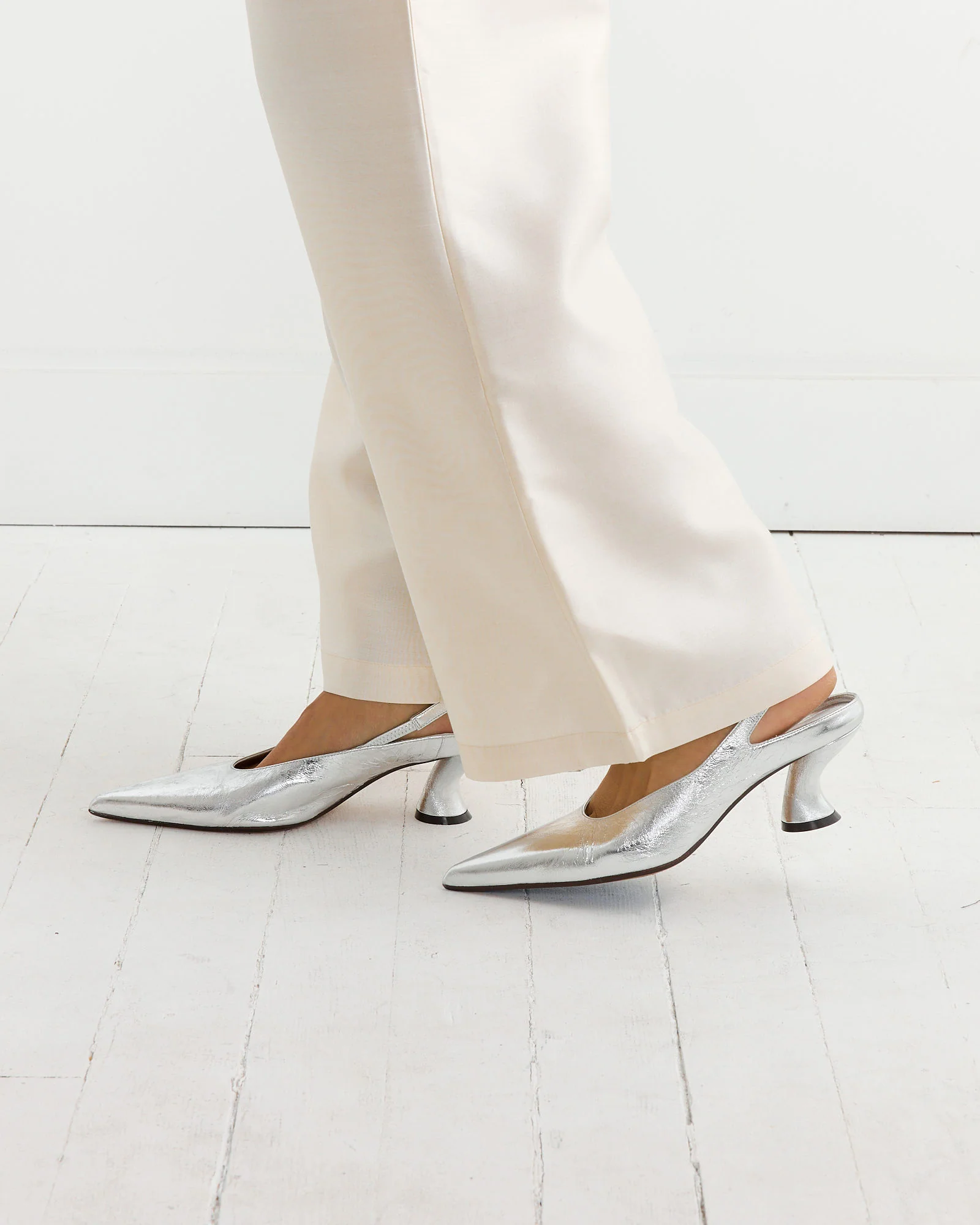 Slingback Heels in Silver - Image 4