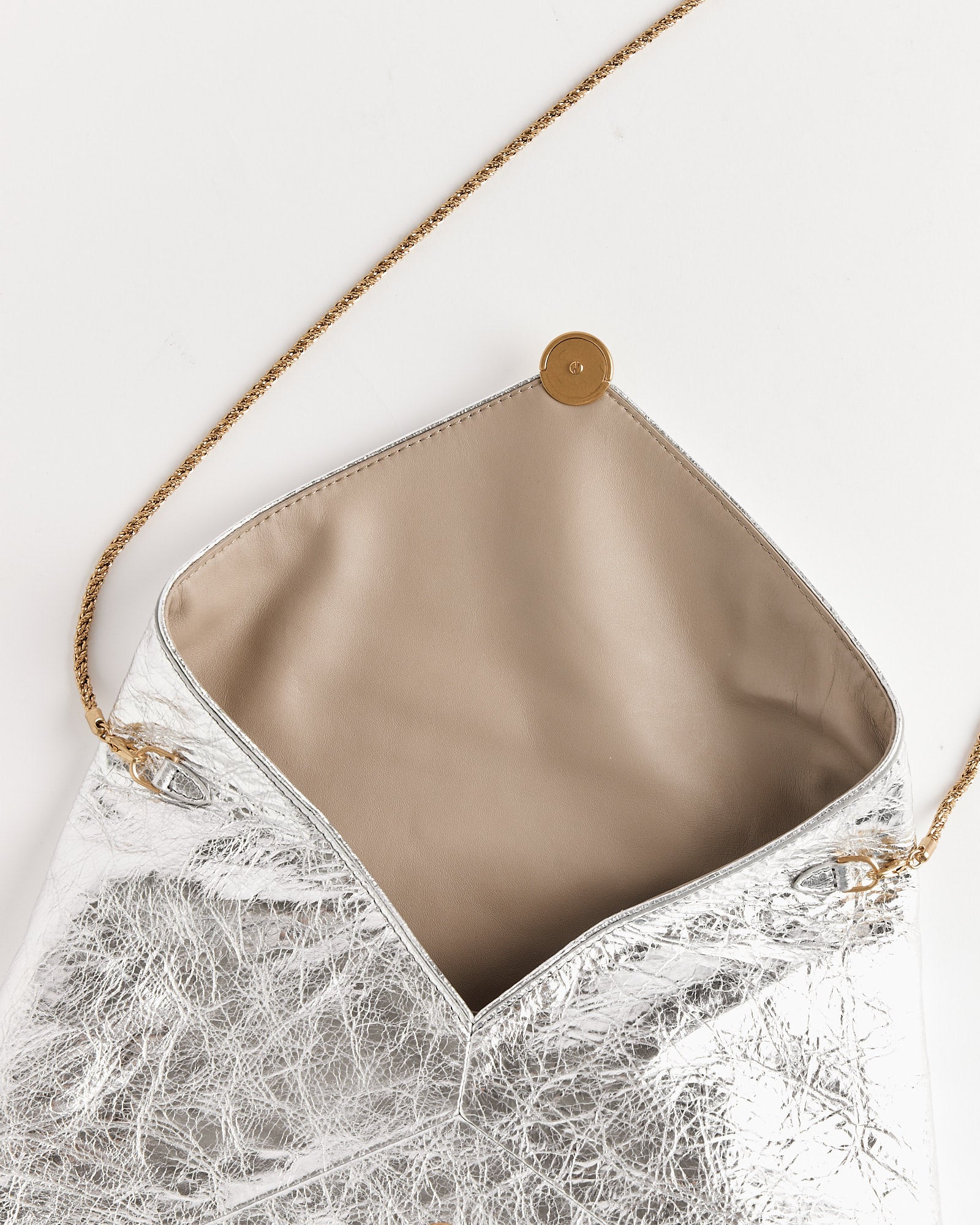 Metallic Leather Clutch in Silver - Image 3