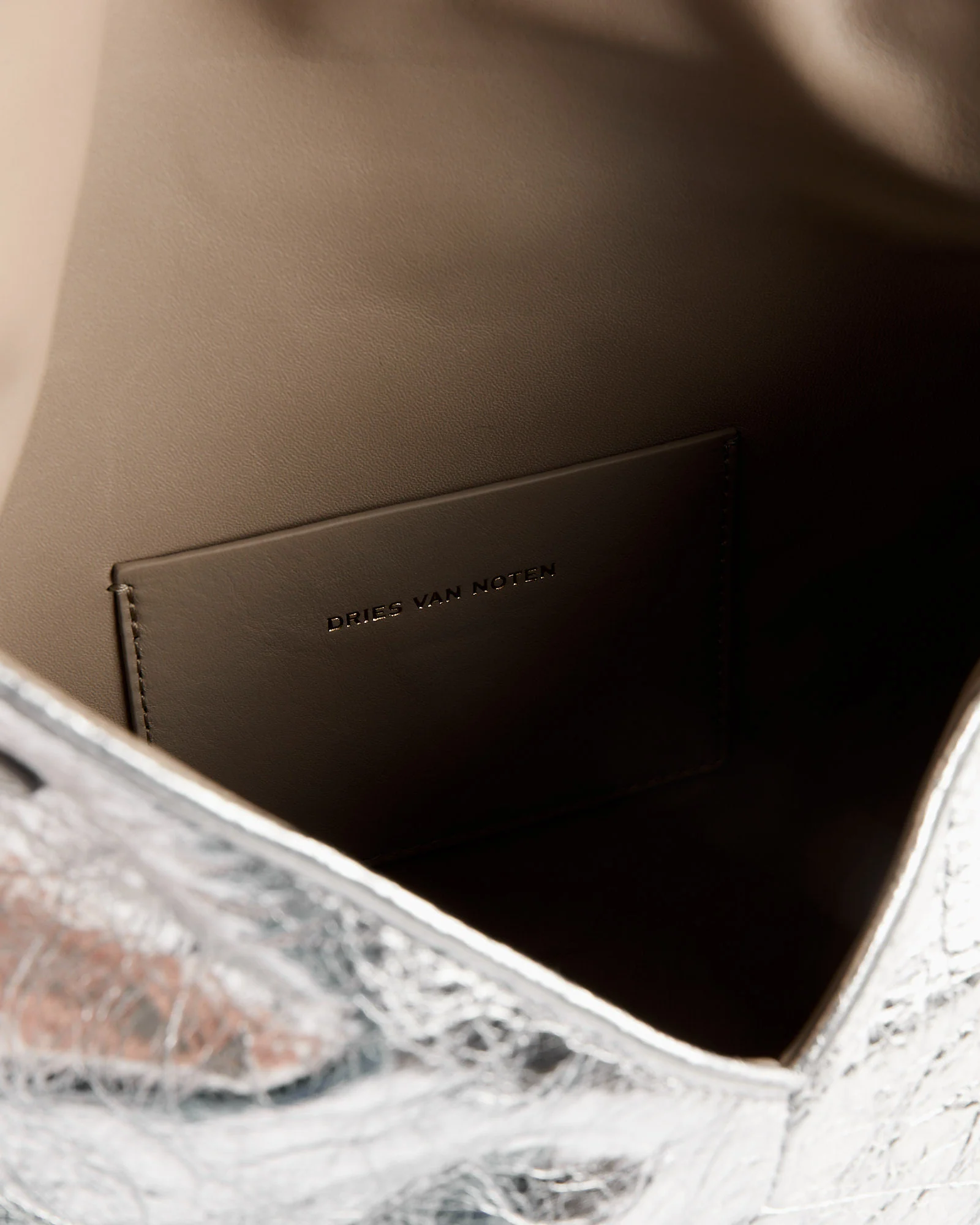 Metallic Leather Clutch in Silver - Image 4