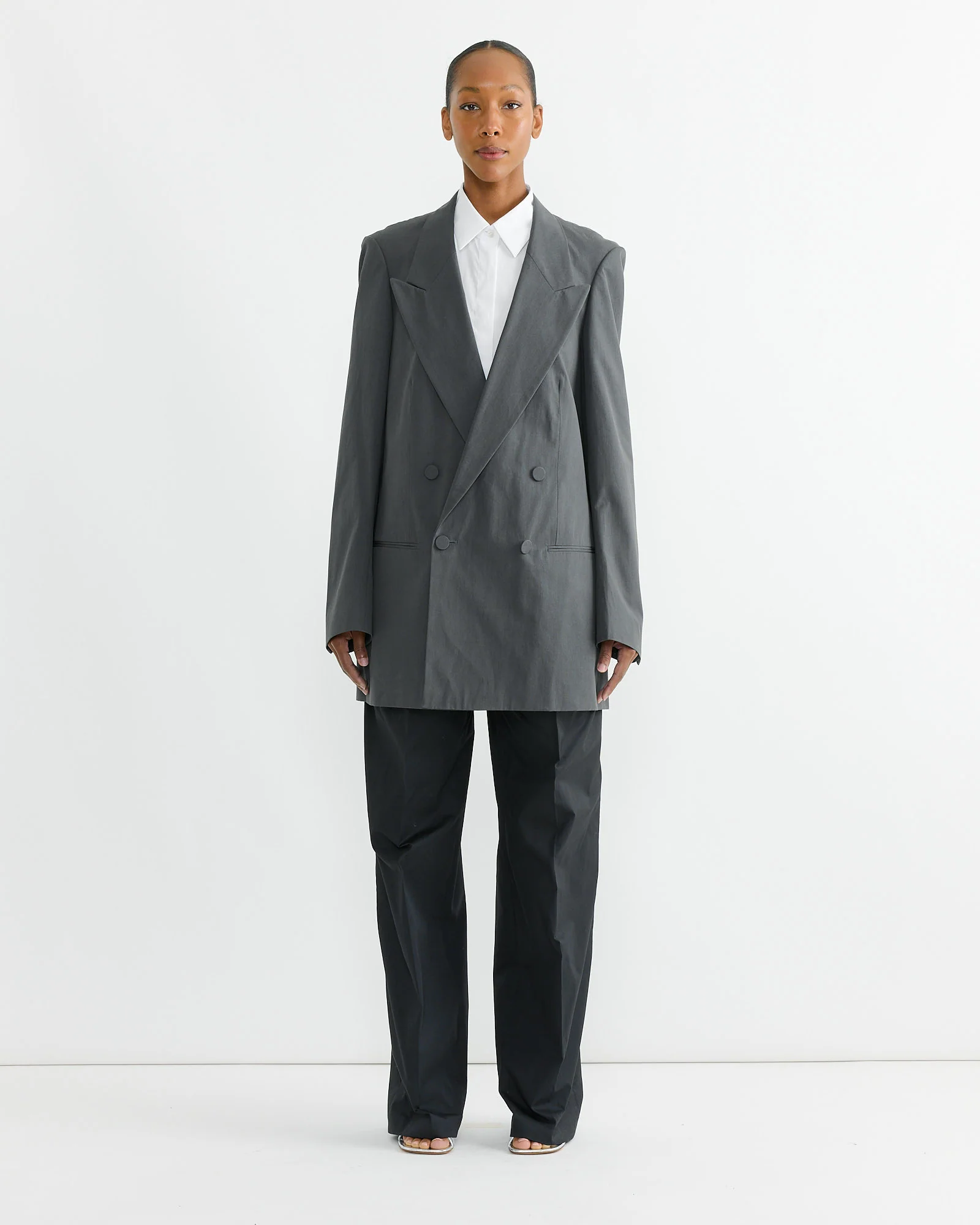 Oversized Double Breasted Jacket in Dark Grey - Image 2
