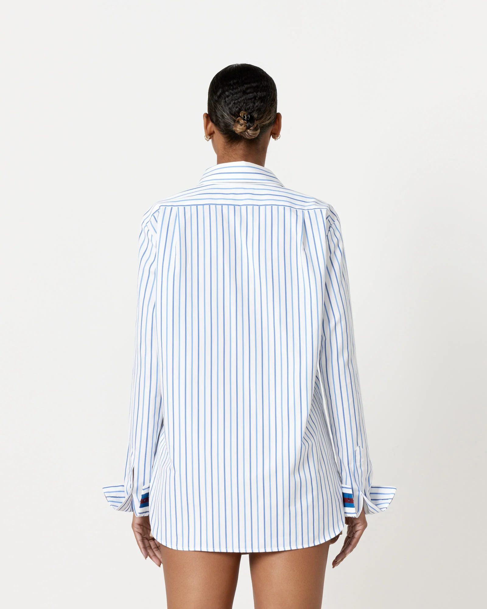 Celina Striped Cotton Shirt in Light Blue - Image 4